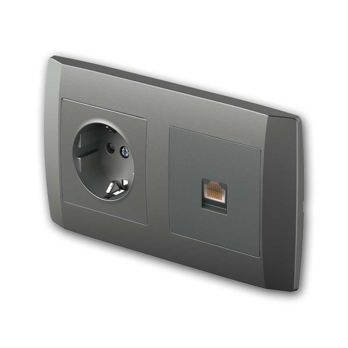 TEM Unterputz-Anschluss LOGIQ RJ45 Netzwerkdose CAT6 mit Steckdose anthr