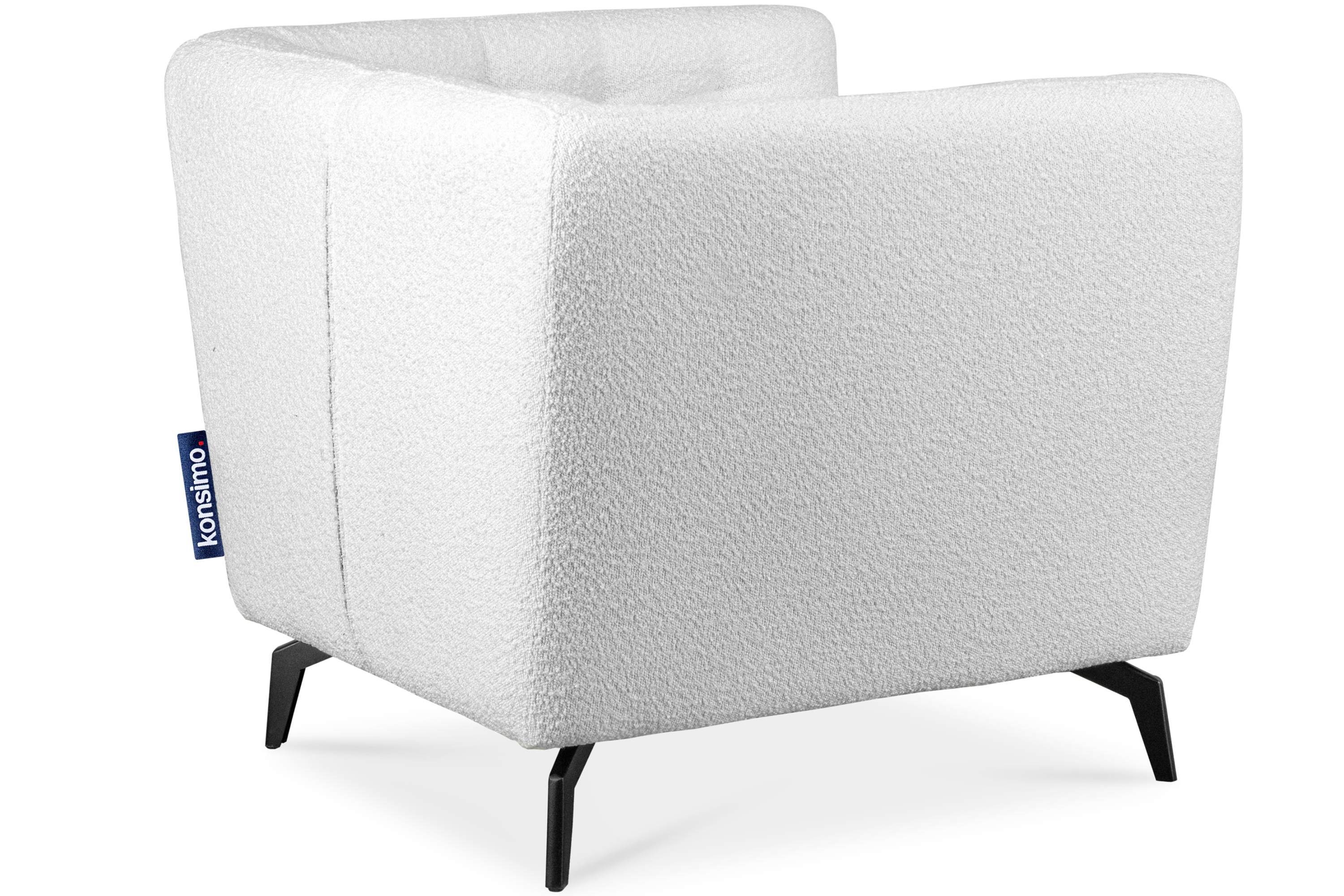 Konsimo Sessel CORDI Gesteppter Sessel, Sitz auf | Feder weiß und hohen Schaumstoff im Metallfüßen, gewellte weiß
