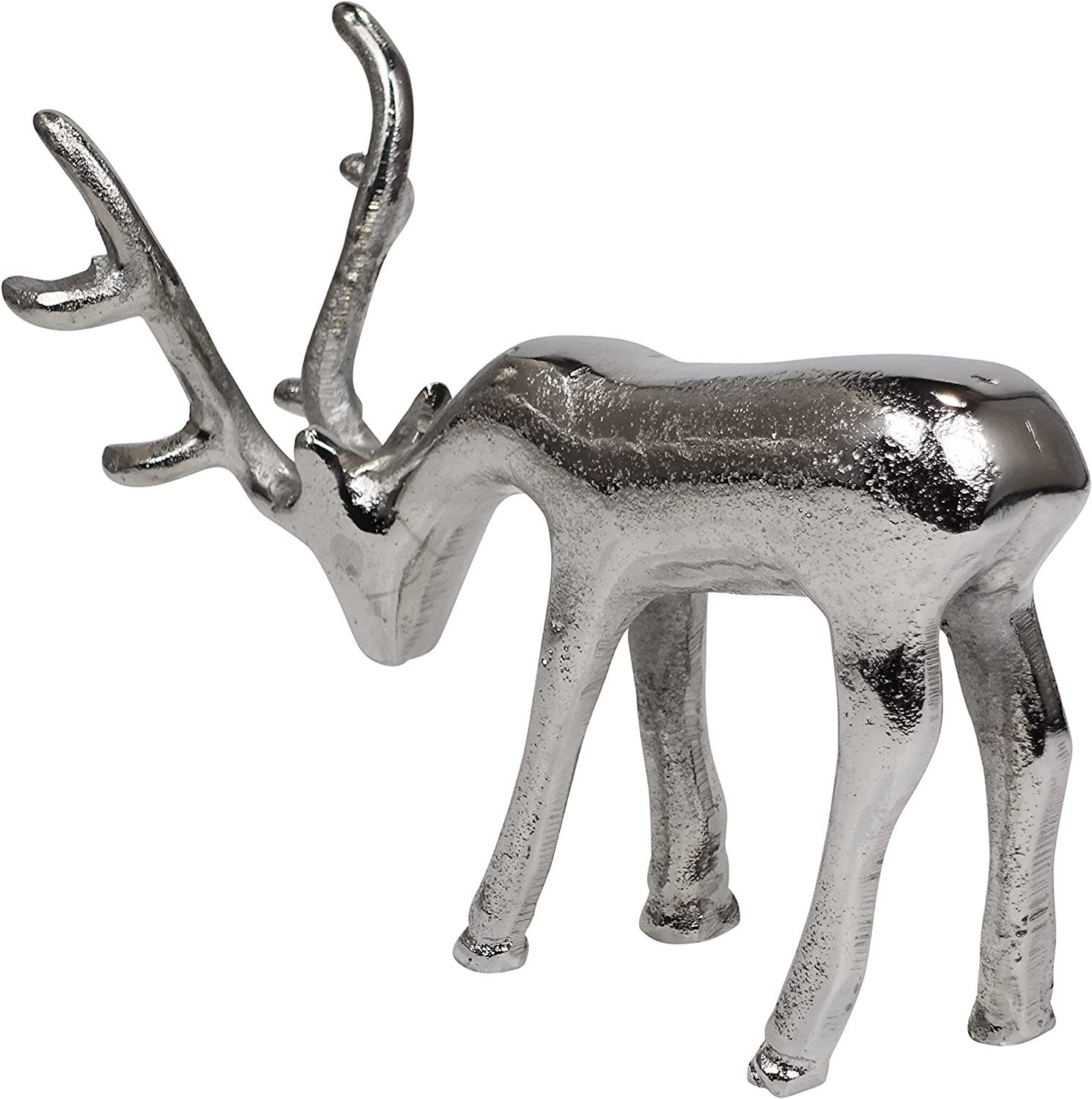 MichaelNoll Dekofigur Hirsch 2er Stehend Silber Deko - Metall Statue - - Schlafzimmer Wohnzimmer, - Winter Rentier Küche, Dekofigur Set Weihnachten Dekoration - Hirschgeweih für - Aluminium Figur