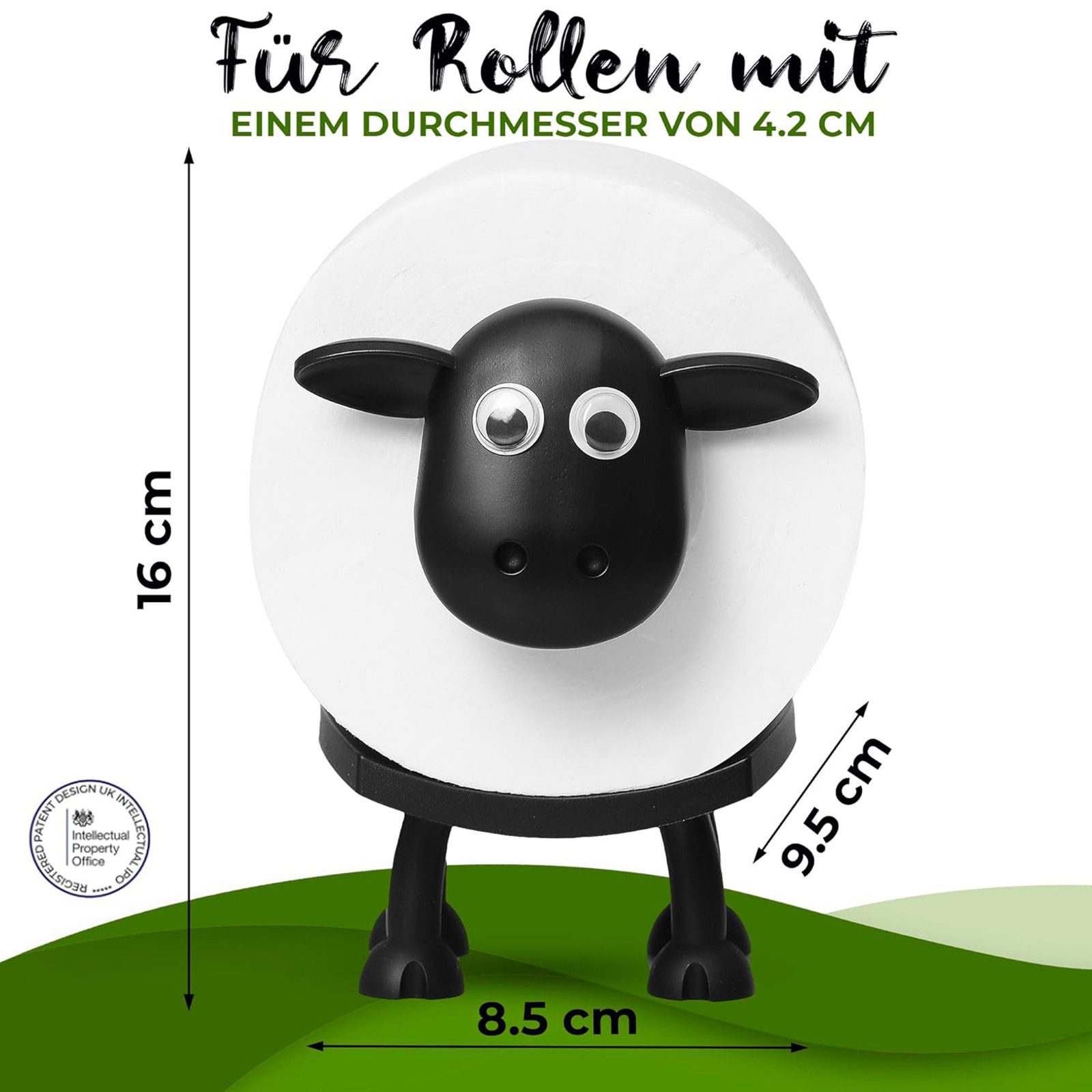 SURFOU Toilettenpapierhalter mit Schaf-Motiv, 3er Set, schwarz, freistehend, Lustiger Klorollenhalter aus Kunststoff, ohne Bohren, ohne Rollen