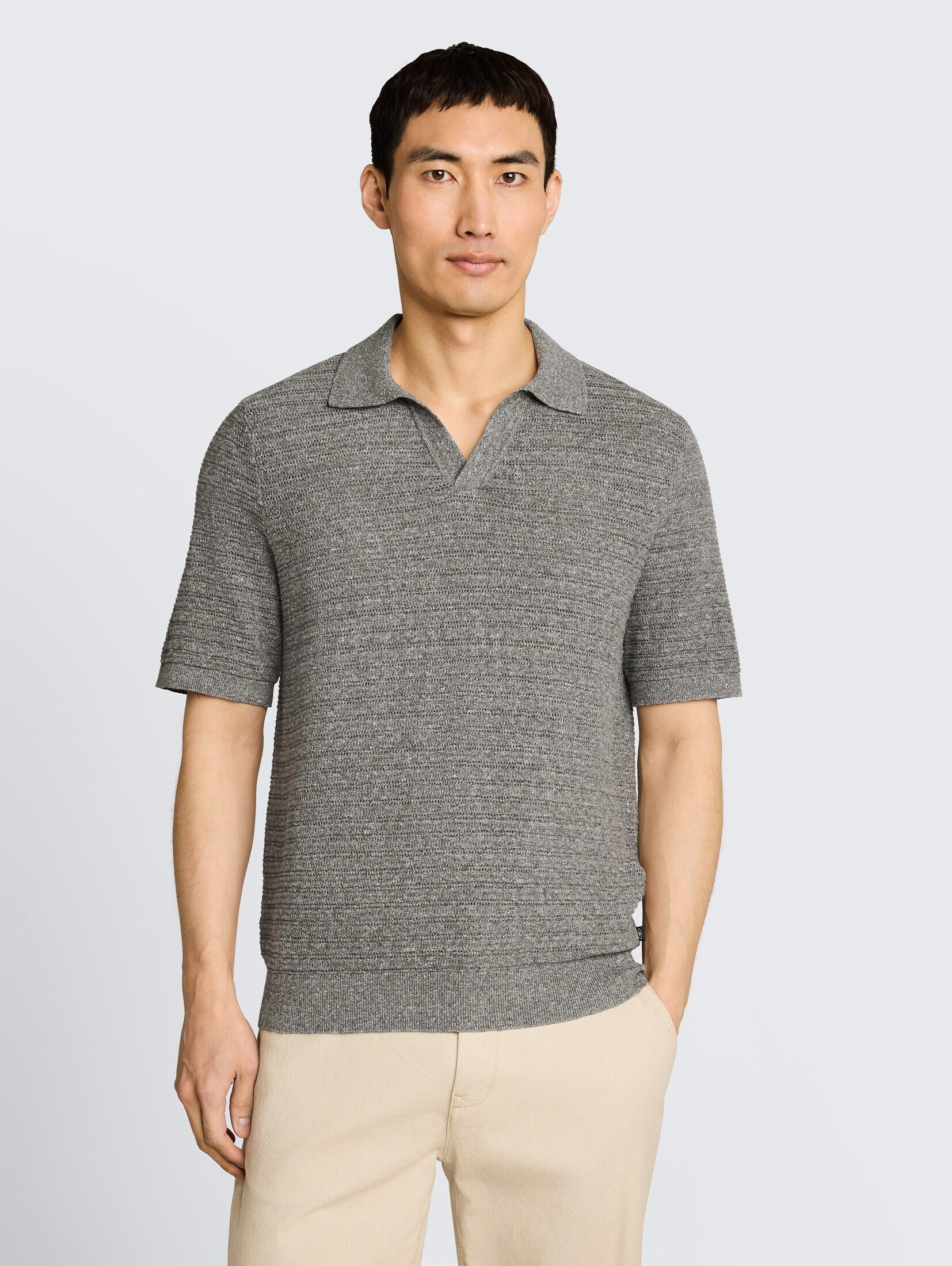 TOM TAILOR T-Shirt Pullover & Strickjacken Strick-Poloshirt mit Leinenanteil