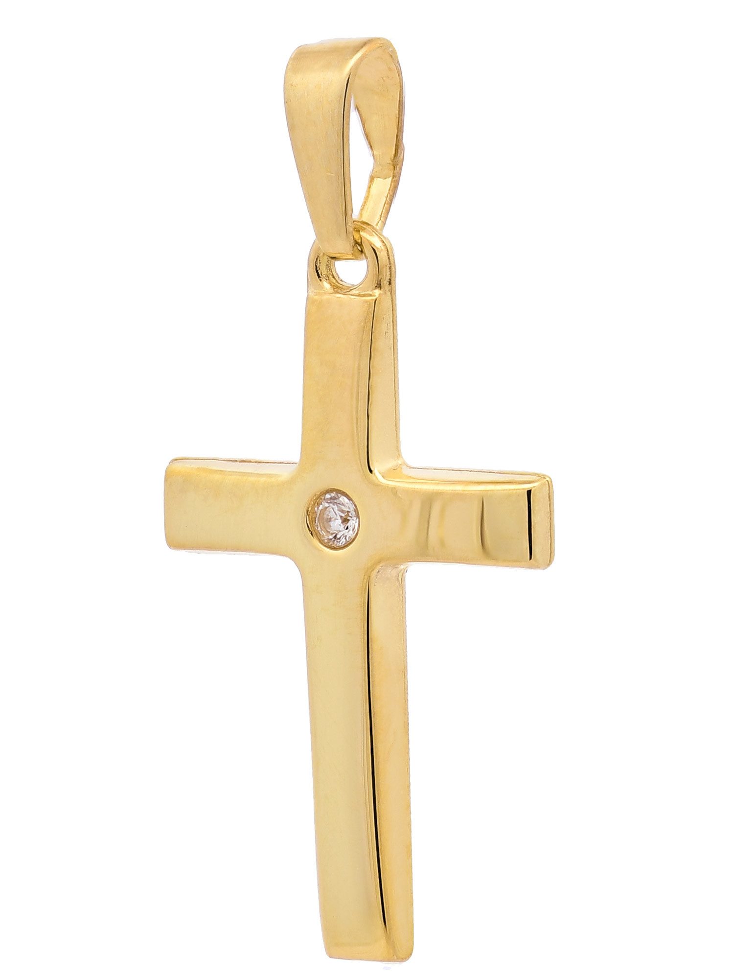 Kettenanhänger Kettenanhänger Gold Anhänger Kreuz Zirkonia massiv 585 - 14 Karat Gold