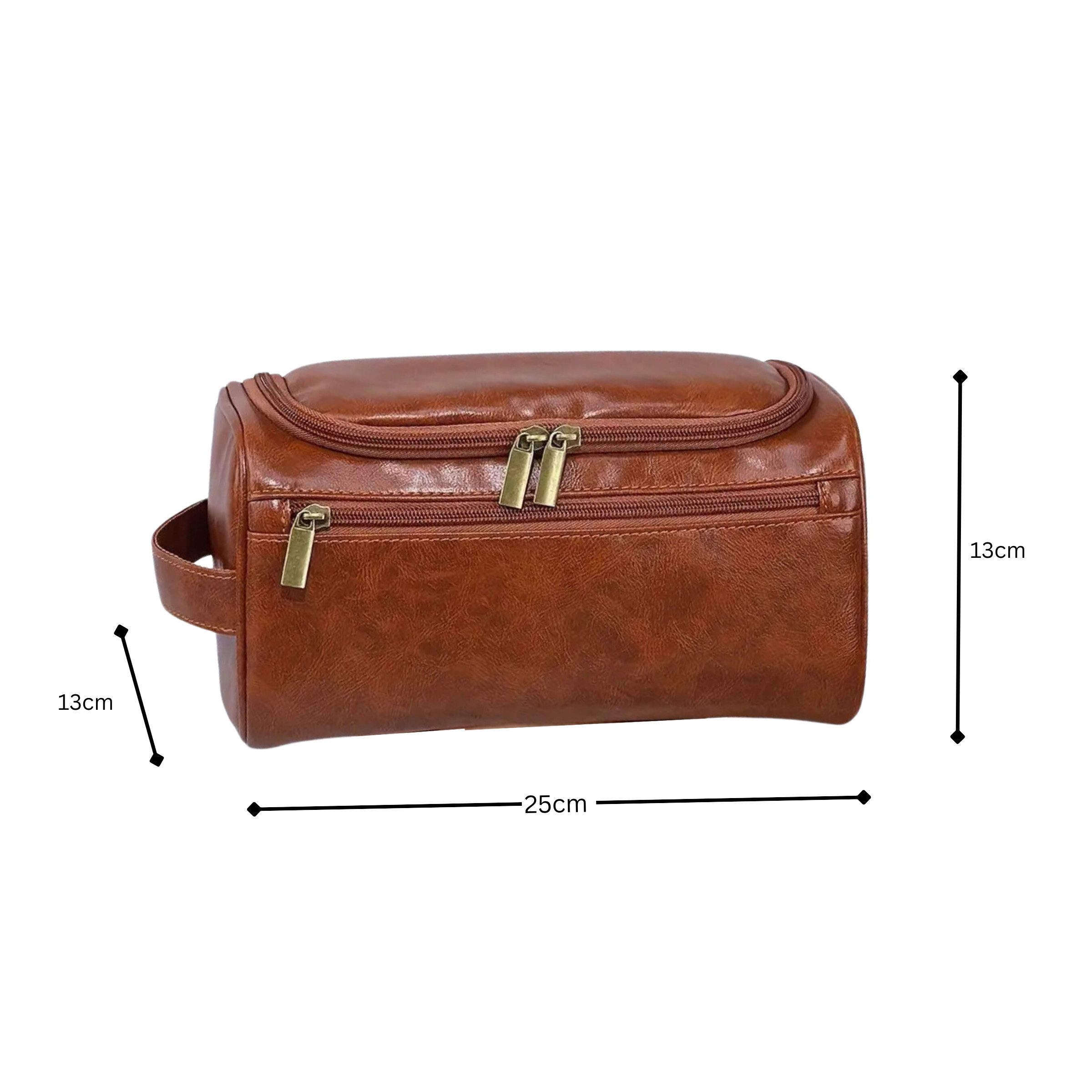 Renna Leather Kulturbeutel Leder Kosmetiktasche mit 2 Fächern für Reise – Bild 3 von 5
