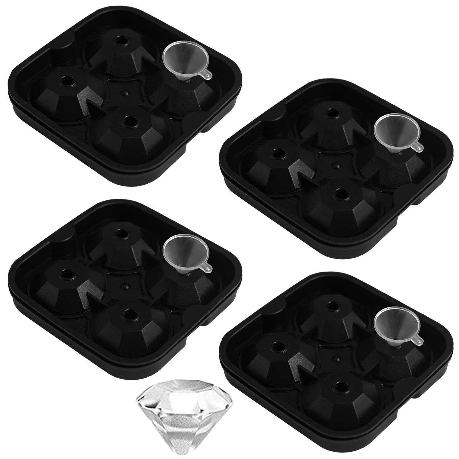 Silikon Eiswürfelbehälter (Set 4-tlg), Silikonform Eiswürfel, Eiswürfelbereiter Diamant Trichter mit Eiswürfelform HAC24