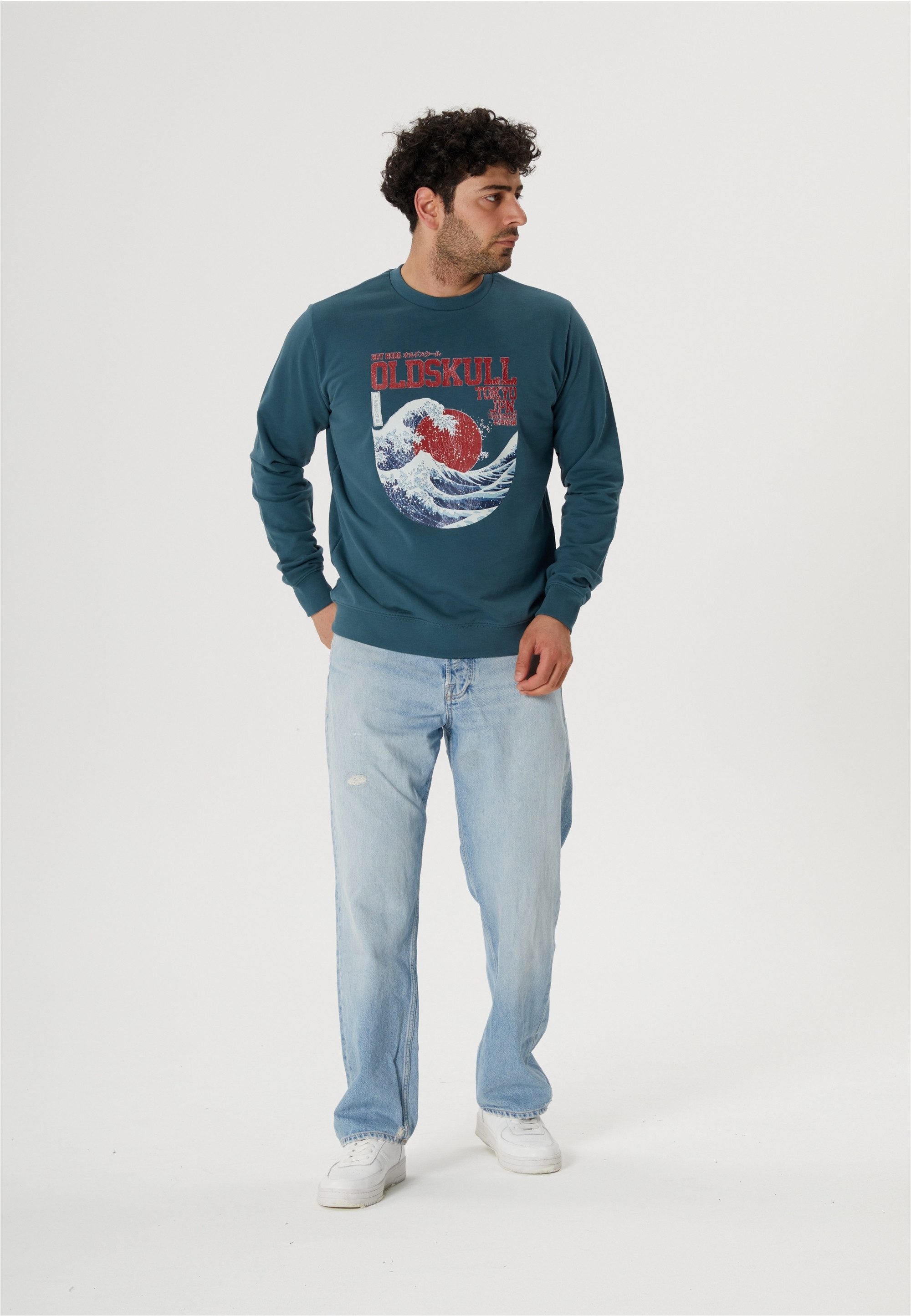 Oldskull Sweatshirt Asian Big W Vintage Logo Graphic (1-tlg) mit angesagtem Wellen-Print
