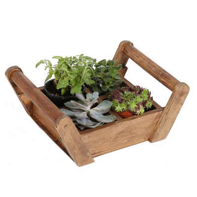 Casa Moro Kräuterbeet Pflanzenbox Adria Blumen Tablett Kräuterkasten mit Griff (Pflanzen Blumen Tablett für Balkon Terrasse Restaurant Café Deko), aus recyceltem Teak Holz gefertigt