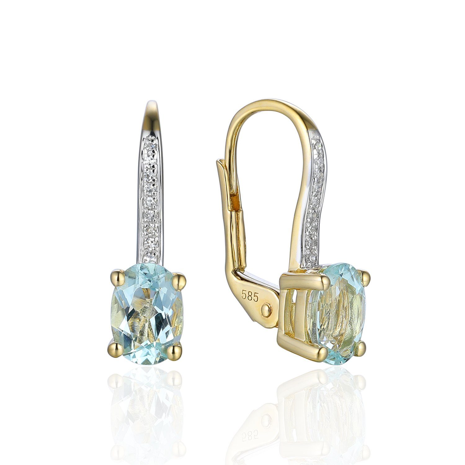 Stella-Jewellery Paar Ohrhänger 585 Gold Ohrringe Aquamarin 1,45ct/18 Diam.  0,06ct (inkl. Etui, Gold Ohrschmuck), Blautopas ca. 1,86 ct.