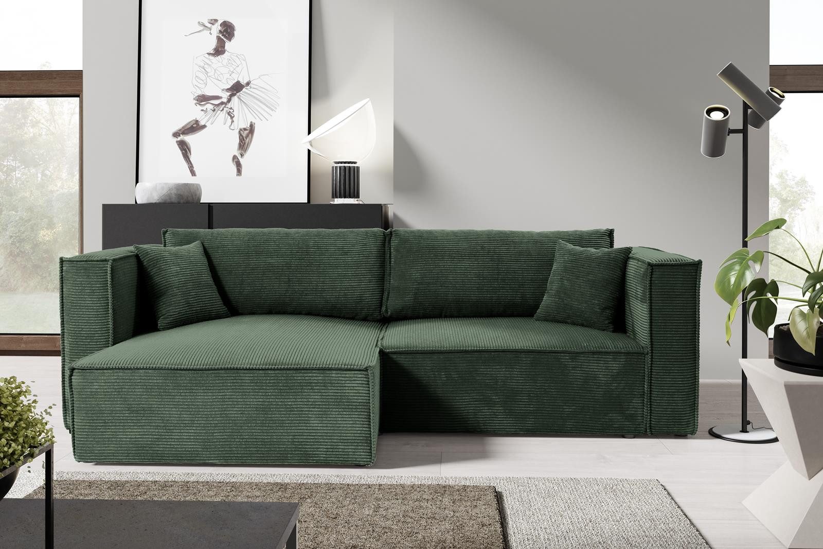 Compleo Ecksofa mit Schlaffunktion, Cordstoff, L-Form, günstig online kaufen