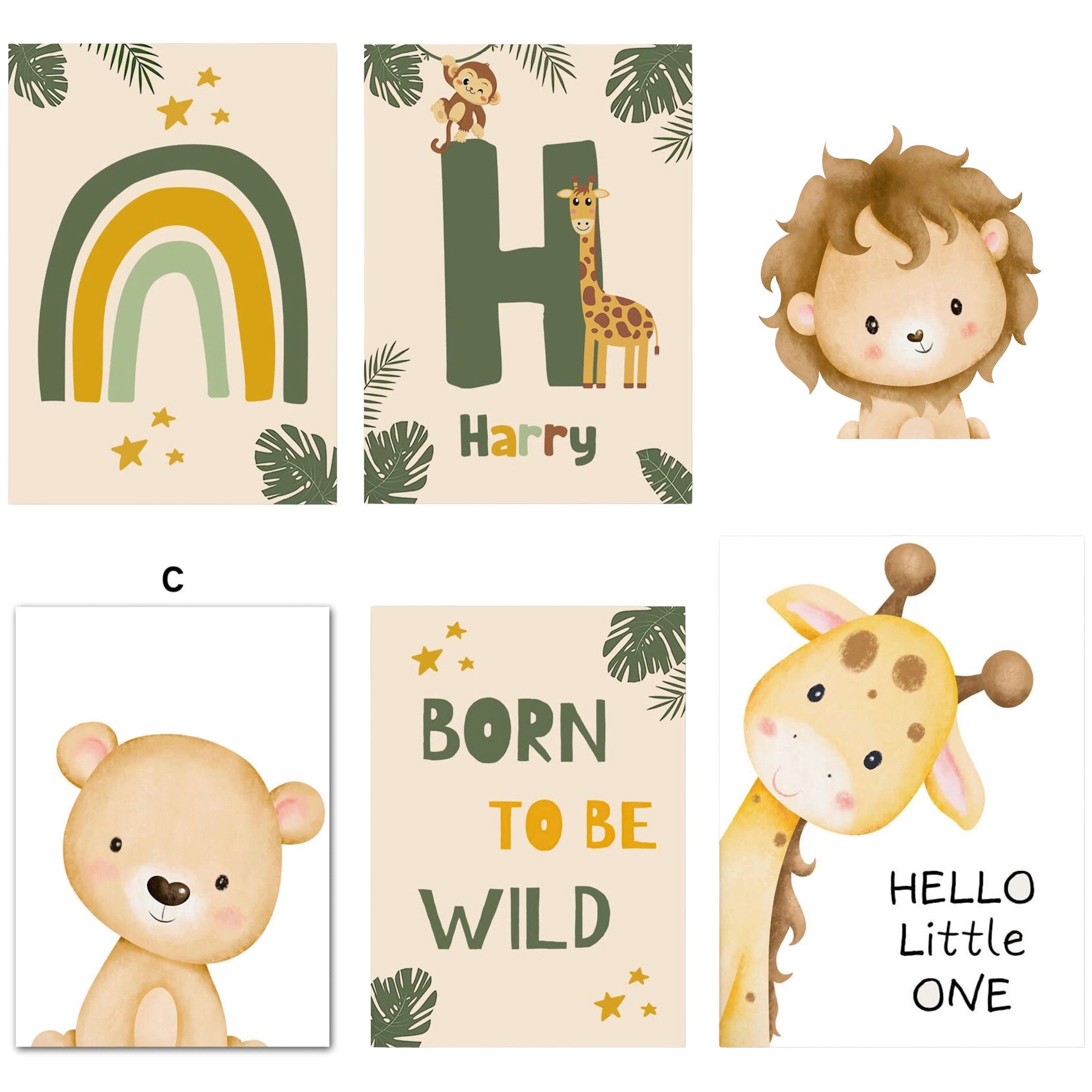 JUSTGOODMOOD Poster Kinderzimmer Tiere Dschungel Wald Name Personalisiert Kinderzimmer Bil, D (1 St)