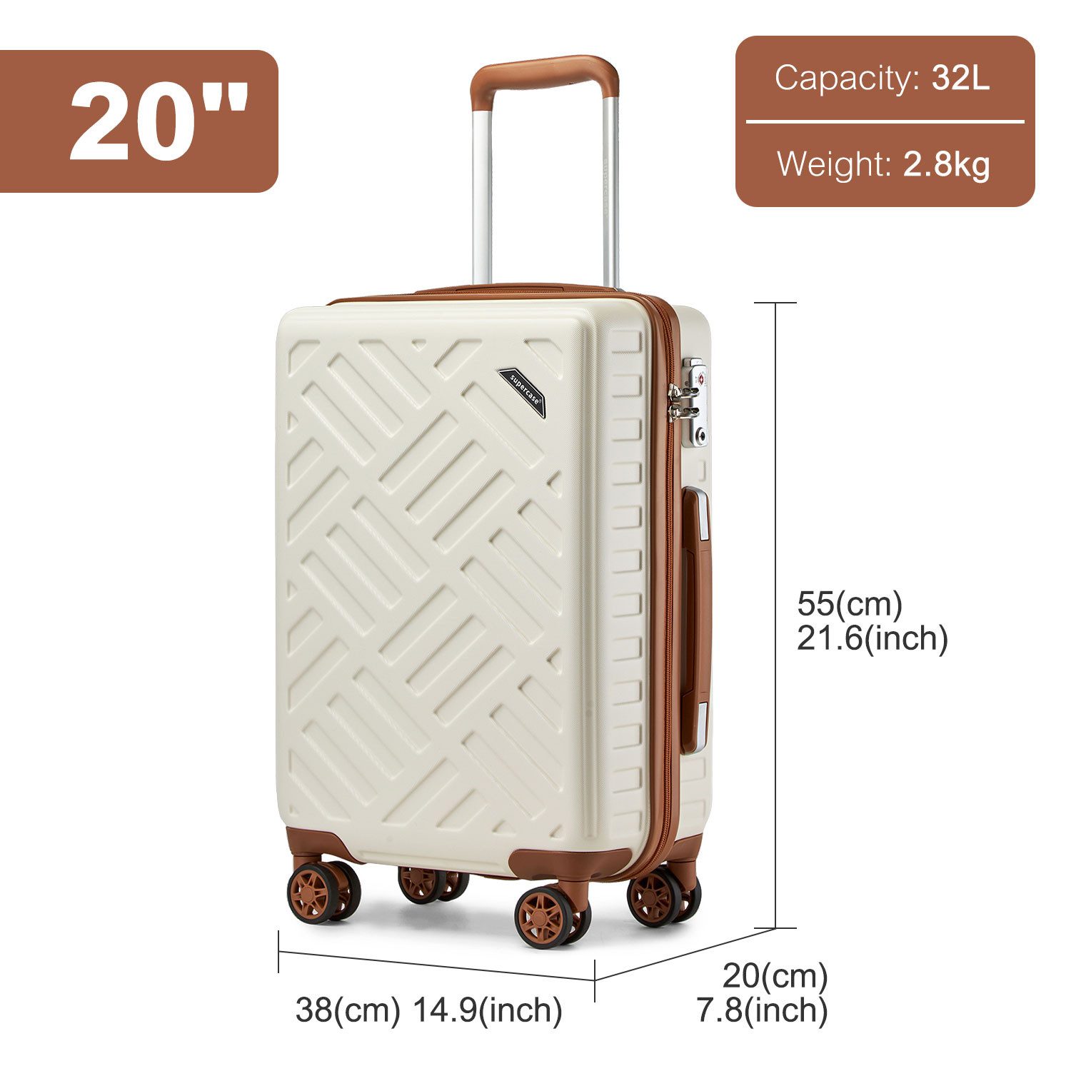 Supercase Trolley Leichter Hartschalenkoffer mit 4 Rollen, TSA-Schloss, Teleskopgriff – Bild 2 von 5