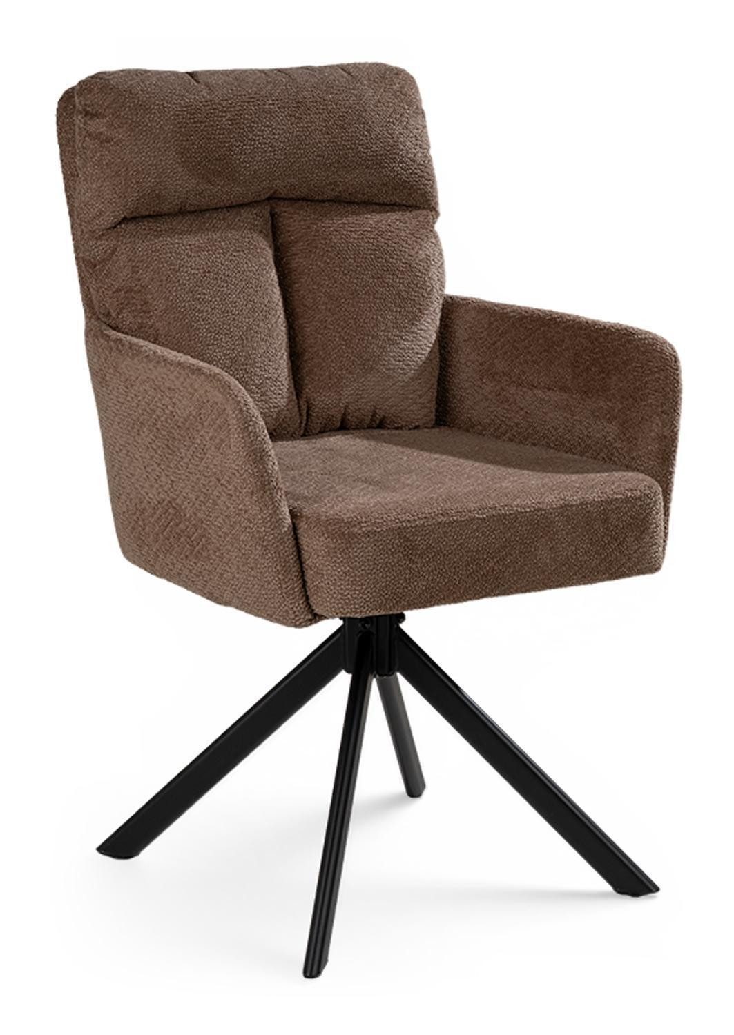 Home4You Polsterstuhl Braun, Schwarz, Webstoff, Metallgestell (1 St), 180 Grad Drehbar, Rückholfunktion, B 47 x H 51 x T 46 cm