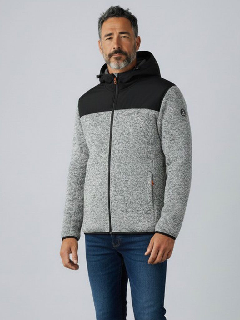 Blue Wave Fleecejacke Ole Herren Fleecejacke Ole mit Kapuze - Jacke in Melange Strickoptik