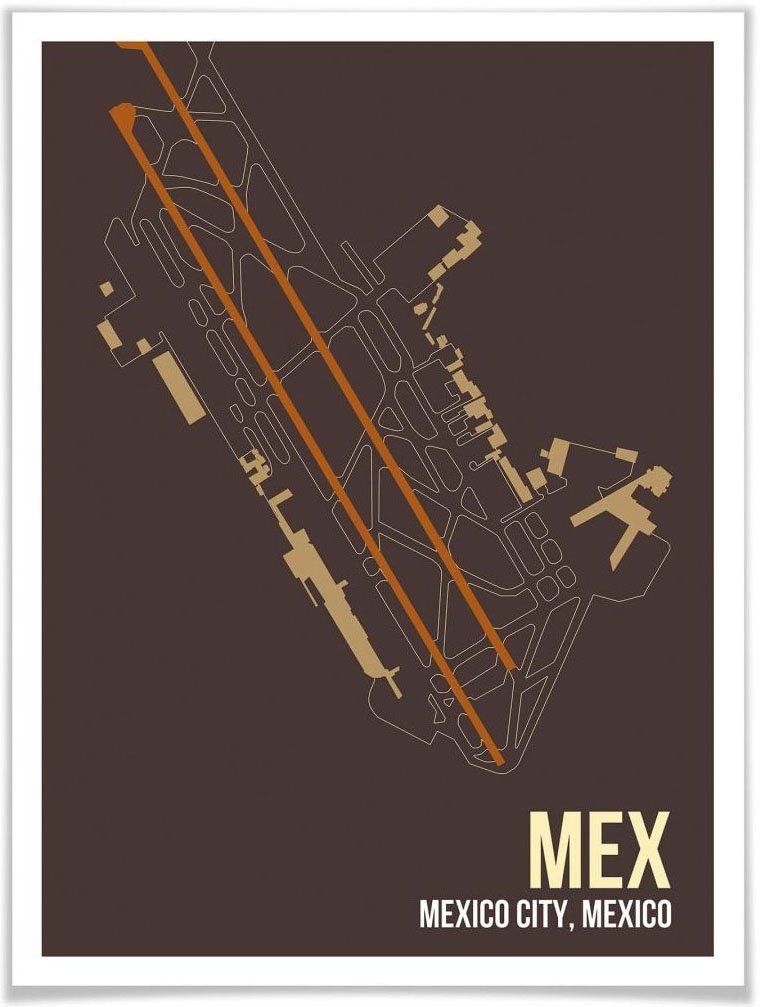 Wall-Art Poster Wandbild MEX Grundriss Mexico City, Grundriss (1 St), Poster, Wandbild, Bild, Wandposter