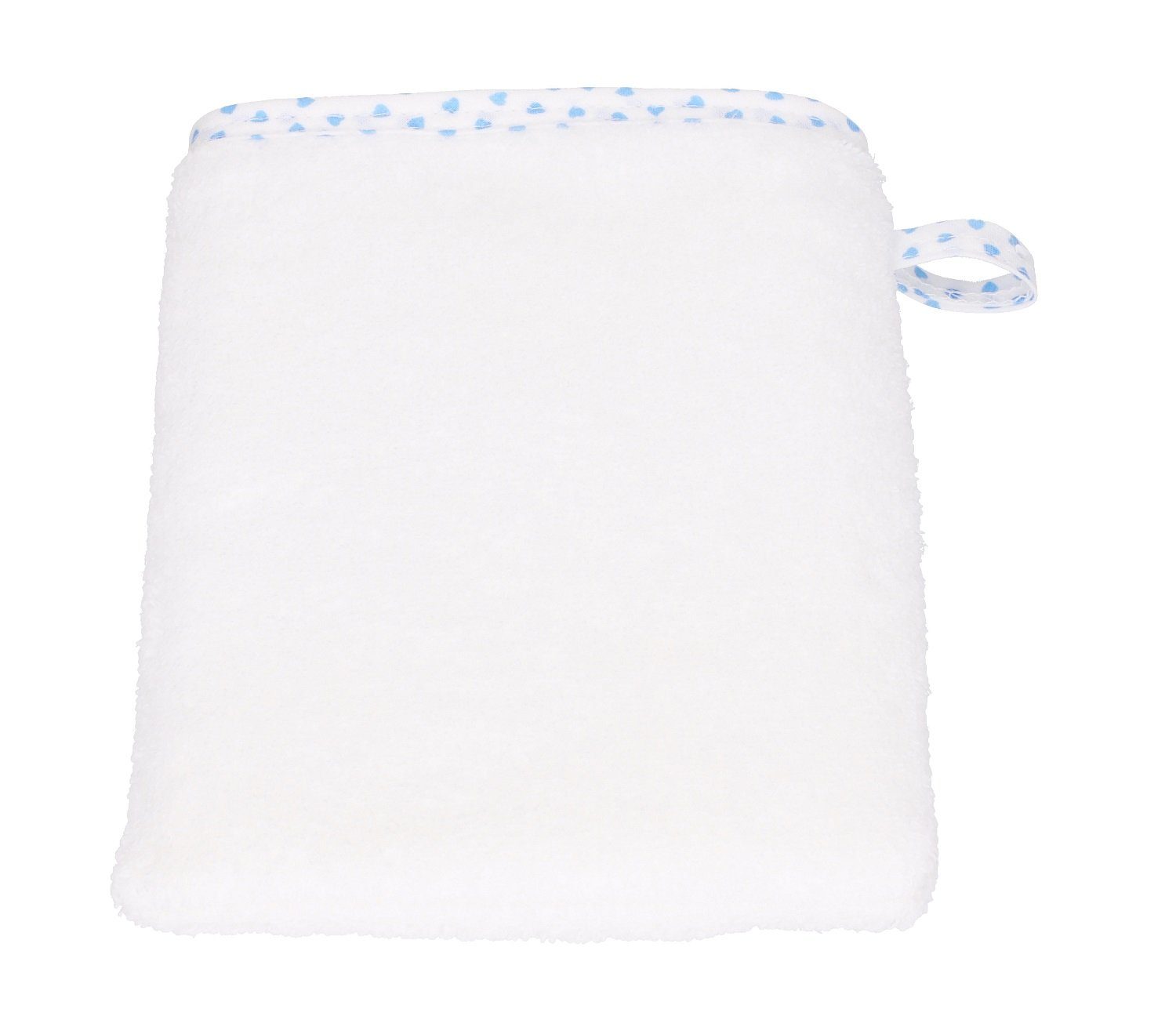 Lätzchen 3tlg. Betz Baumwolle weiß-blau Herzchen 100% Waschhandschuh, 1 Kapuzenhandtuch 1 1 Kinderbadetuch Babyset
