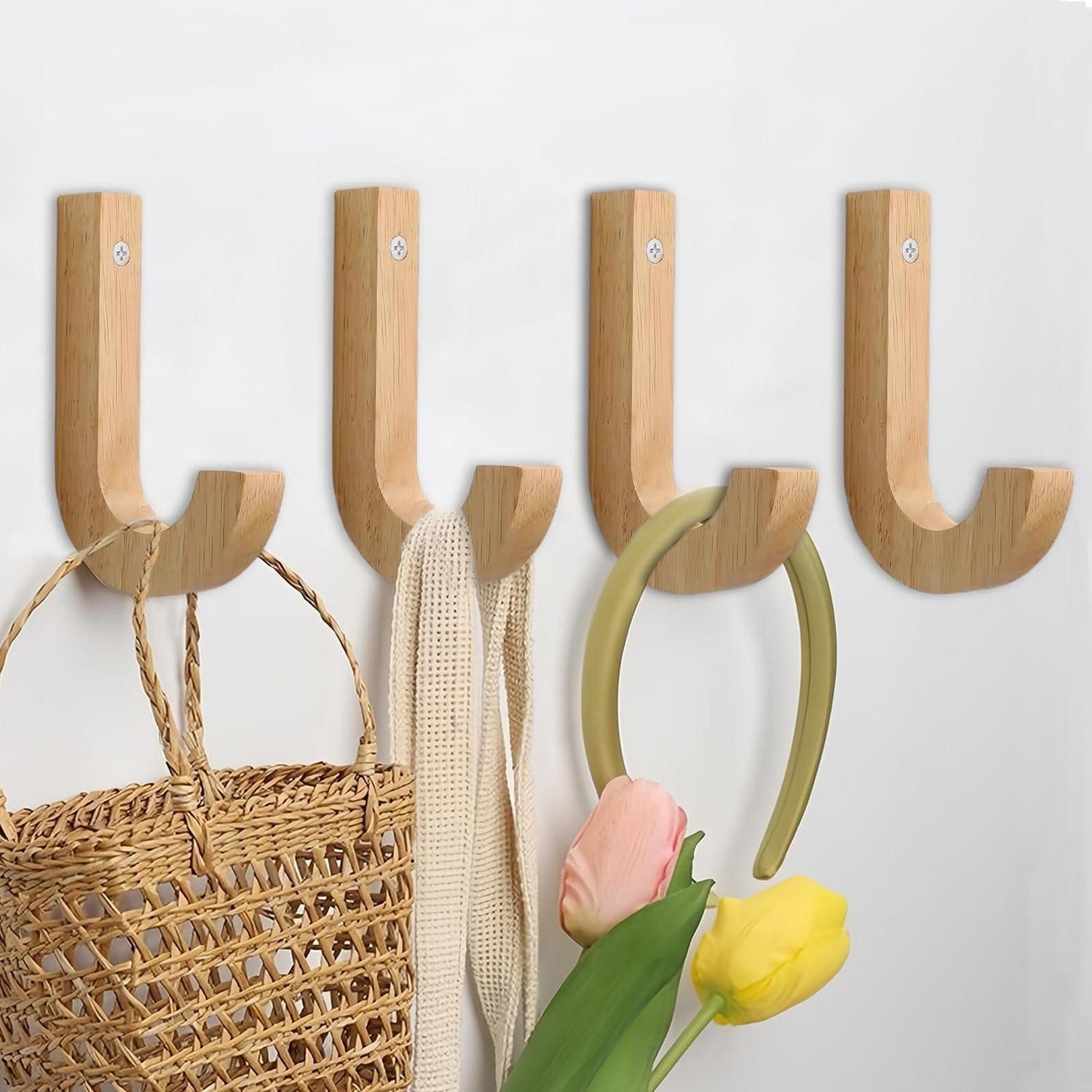 LuxusKollektion Wandhaken Kleiderhaken Holz 4 Stk. Eiche Handarbeit, (4-St)