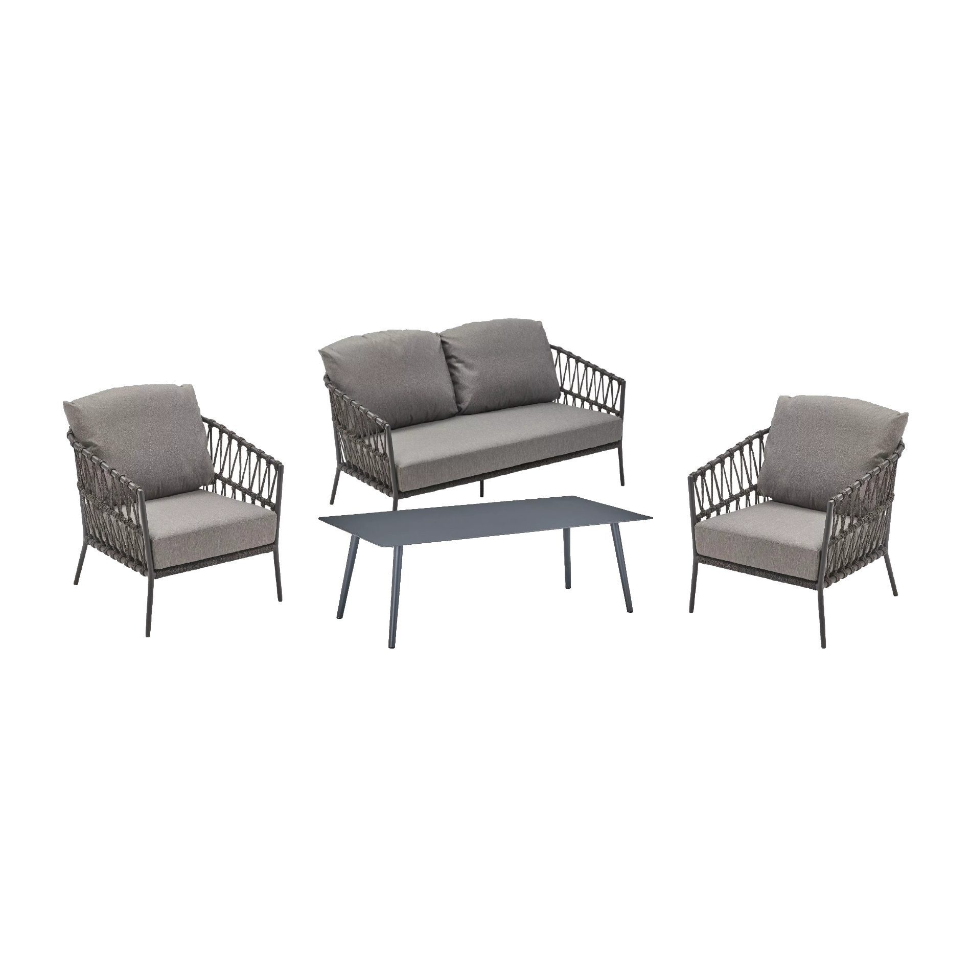 CASA DOMA Gartenlounge-Set Messina/Arista, (Outdoor-Loungeset, 4-tlg., Sofa, 2 Sessel & Tisch), strapazierfähige Rope-Bespannung, Bezug Olefin, Aluminium
