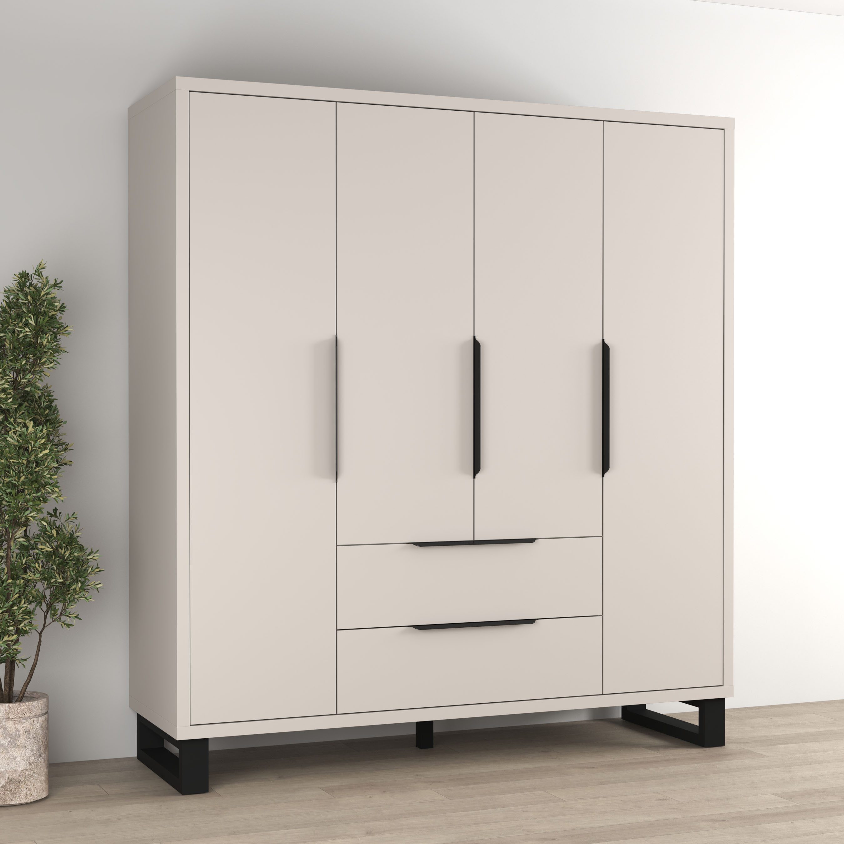 Home affaire Drehtürenschrank Bronne,Breite 191 cm, Kleiderschrank inclusive Innenausstattung Kleiderschrank, 2 Schubkästen, Metallgriffe, Garderobe