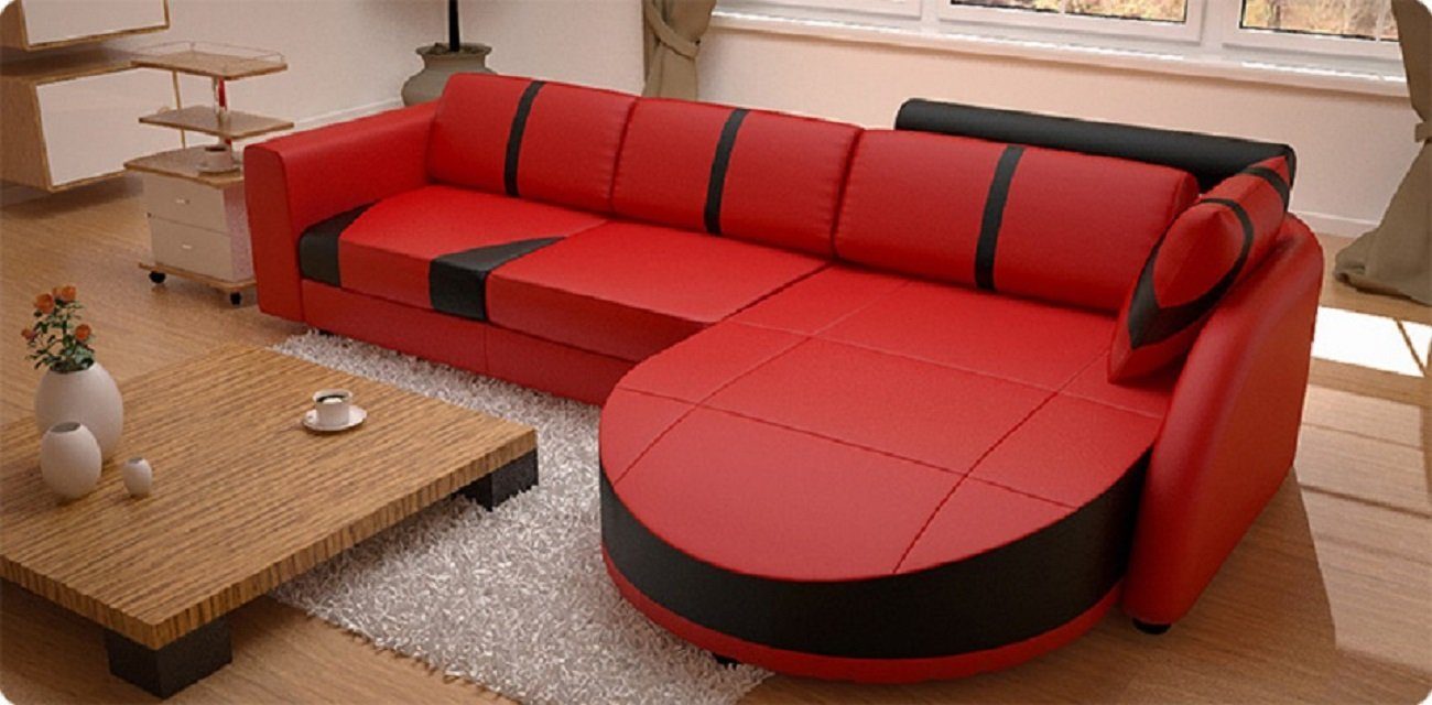 Ecksofa, Garnitur JVmoebel L Rot/Schwarz Polster Form Couch Eckcouch Sofa Ecksofa Eckgarnitur