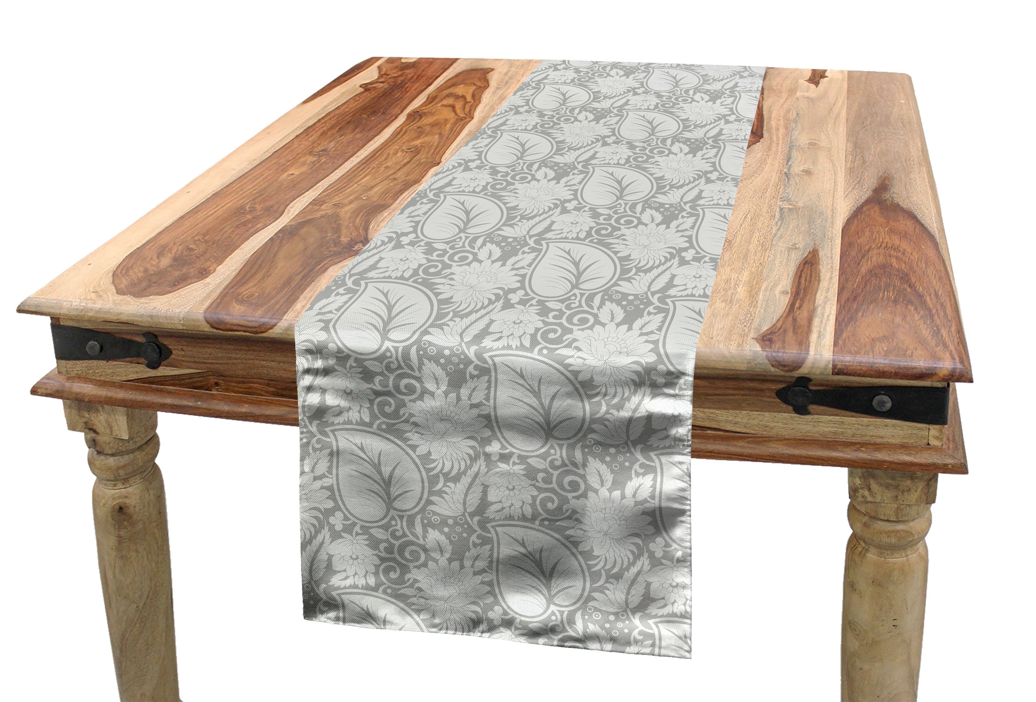 Tischläufer, Blumen Grau Küche Rechteckiger Paisley-blühende Abakuhaus Dekorativer Esszimmer Tischläufer