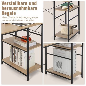 COSTWAY Eckschreibtisch, 2in1 Design, mit 4 Ablagen, 151 x 151 x 75 cm