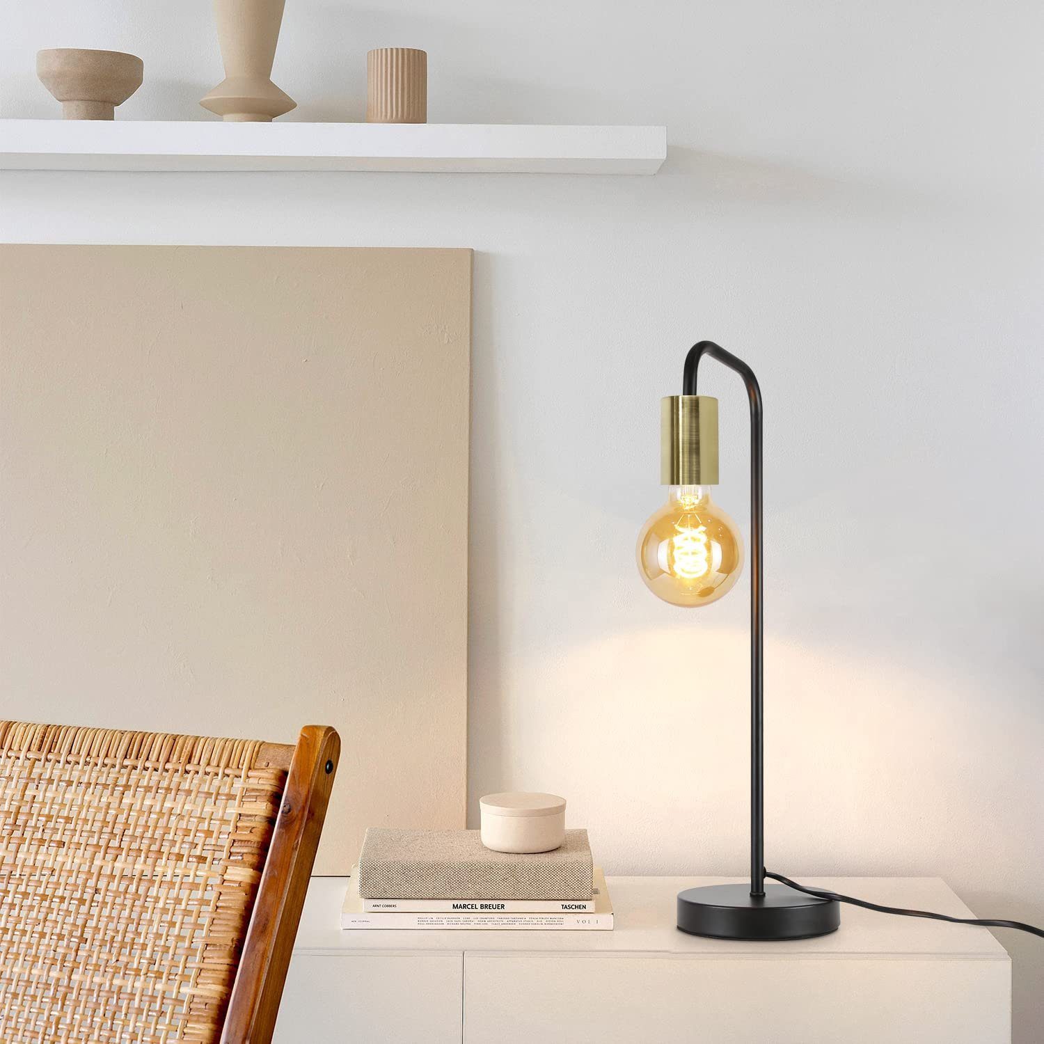 ZMH Tischleuchte Vintage Nachttischlampe Schwarz-Gold - E27, ohne Leuchtmit günstig online kaufen