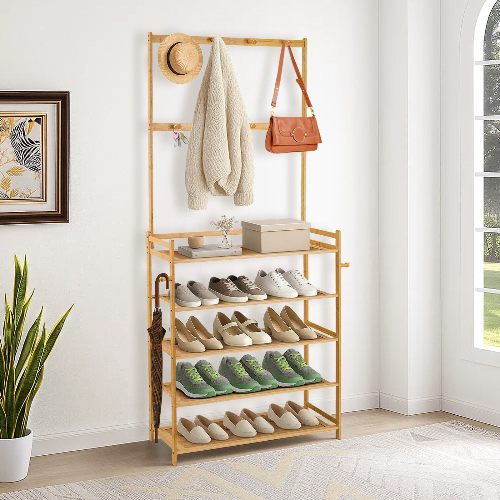 Youyijia Aufbewahrungsdose Garderobe 2-in-1 Schuhregal aus Bambus für den E günstig online kaufen