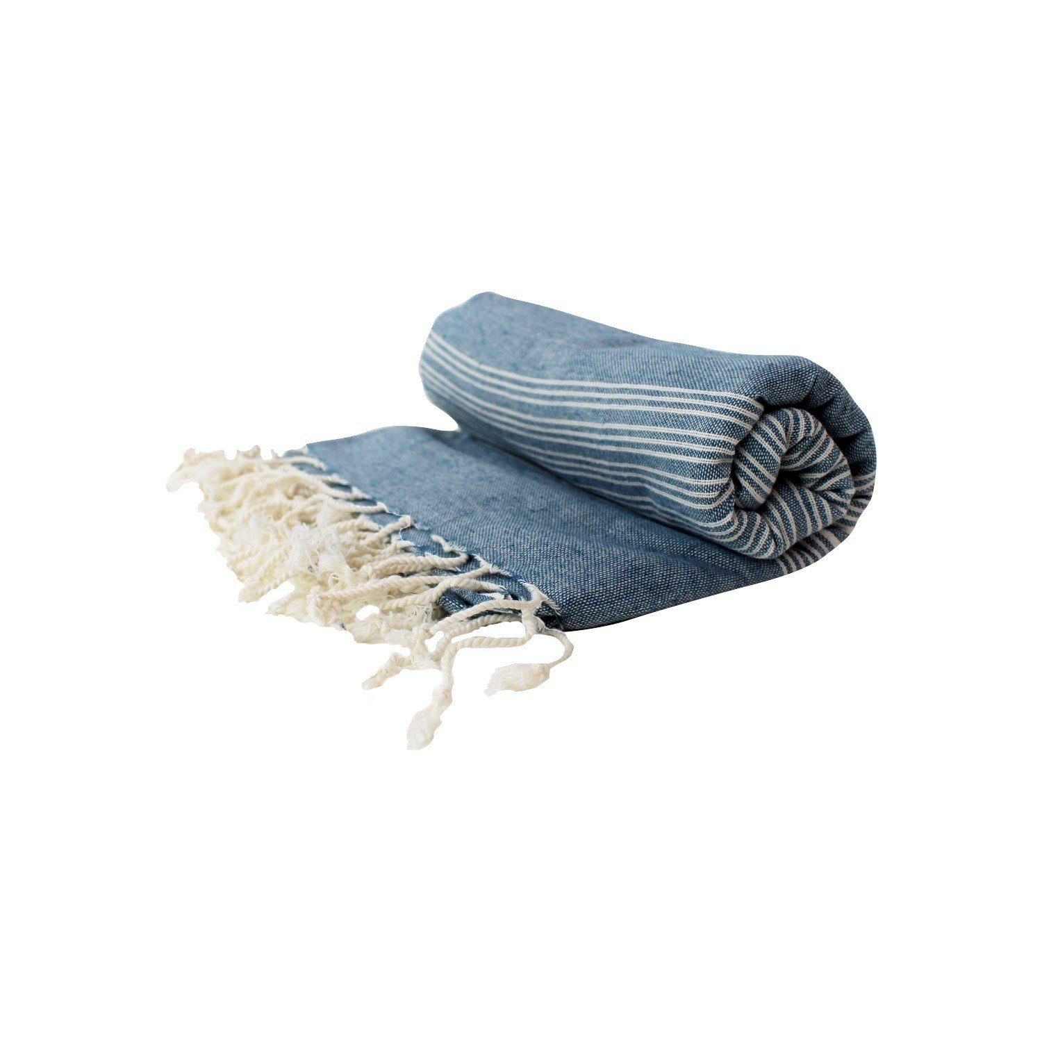 mitienda Hamamtuch Handgewebtes Handtuch, Fouta blau aus Baumwolle, Frottier