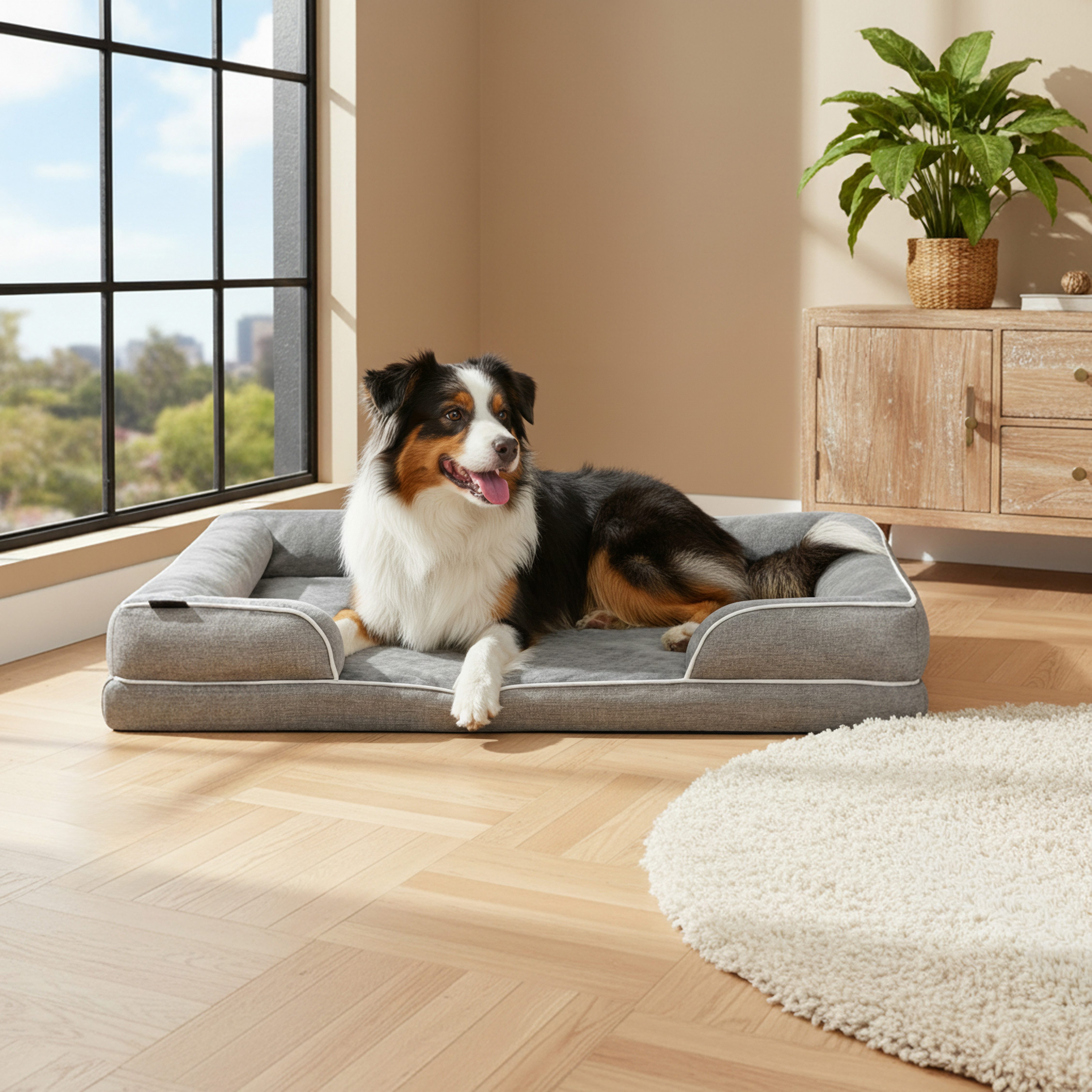 belviona Hundebett orthopädisch & wasserabweisend, Leinenimitat & Flanell, gelenkschonend mit Memoryfoam