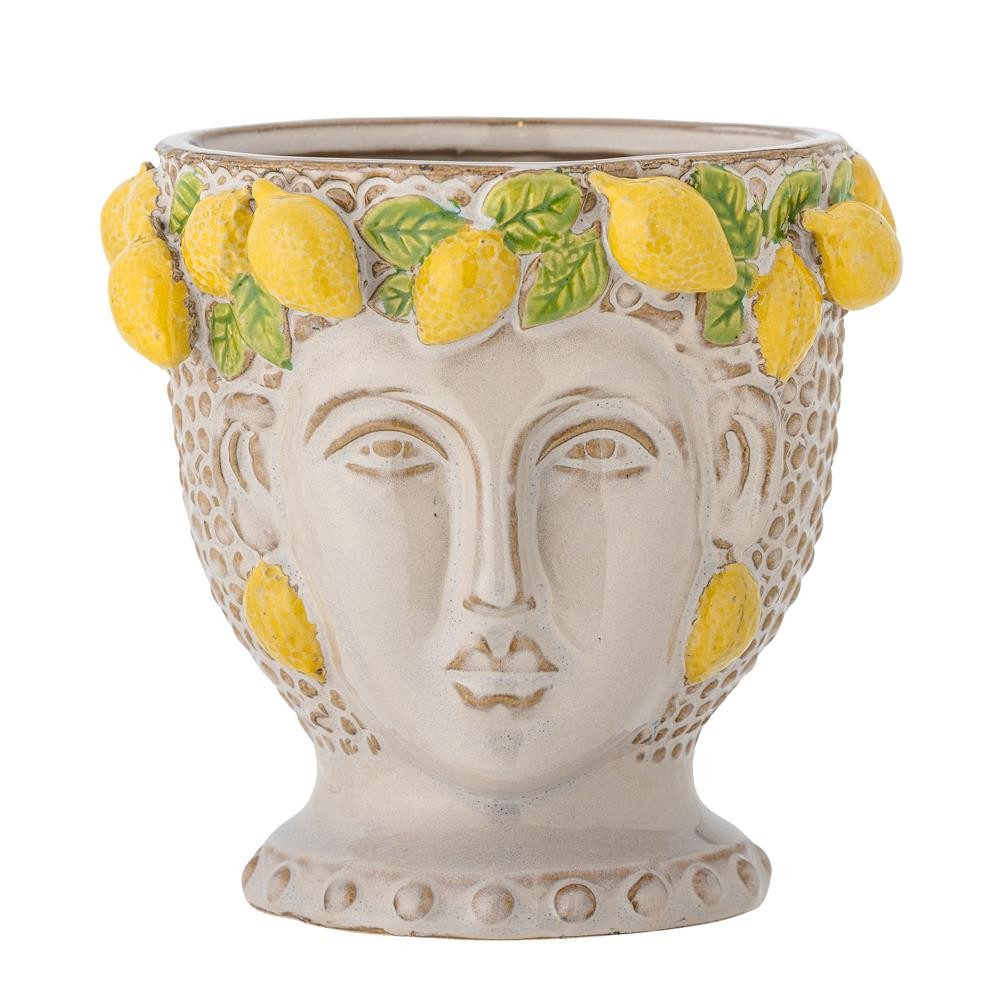 Bloomingville Blumentopf Limone Gelb, Steingut, Pflanzgefäß, Keramiktopf, Zitronen Design, Frauenkopf Deko, Mediterran