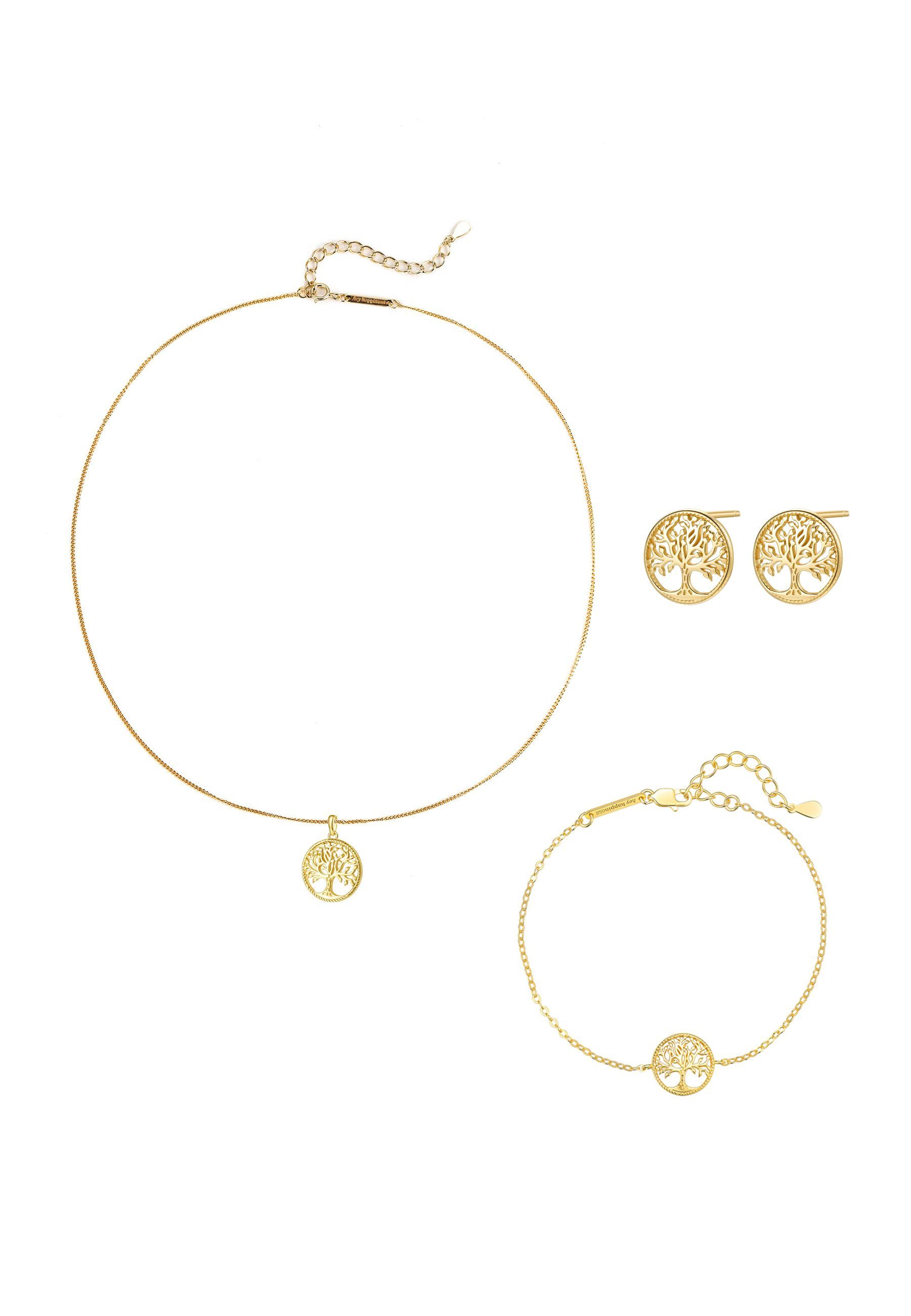 Hey Happiness Schmuckset Filigraner Lebensbaum aus 925 Silber, 3-tlg. (3er Set, inkl. Schmuckbox), Damen Set Kette, Armband & Ohrringe, hypoallergen