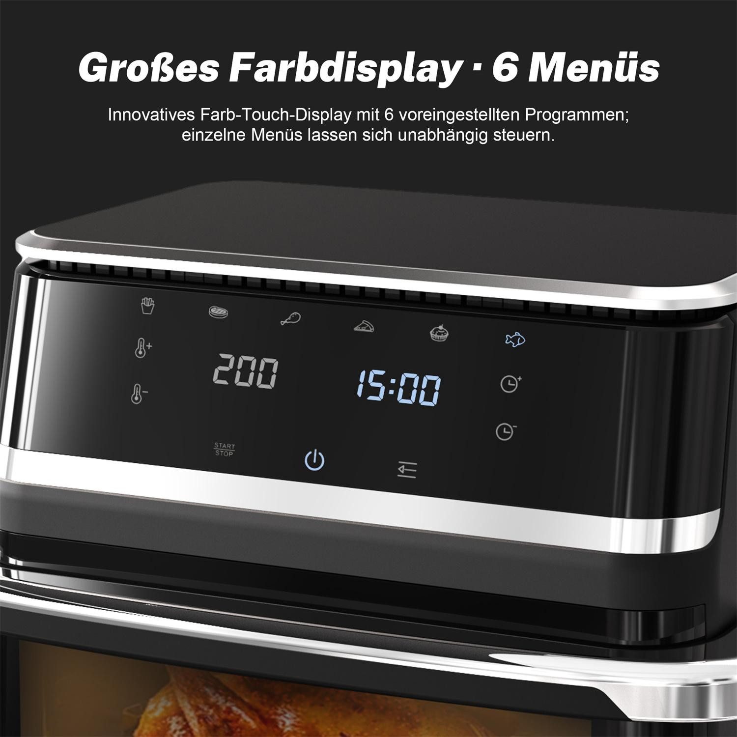 BBG Heißluftfritteuse 12L Heißluftfritteuse mit Sichtfenster, 2000W Airfryer XXL, 80–200°C, 2000 W, 1–200 Min Timer, 6 Programme, 360° Heißluft, Große Kapazität