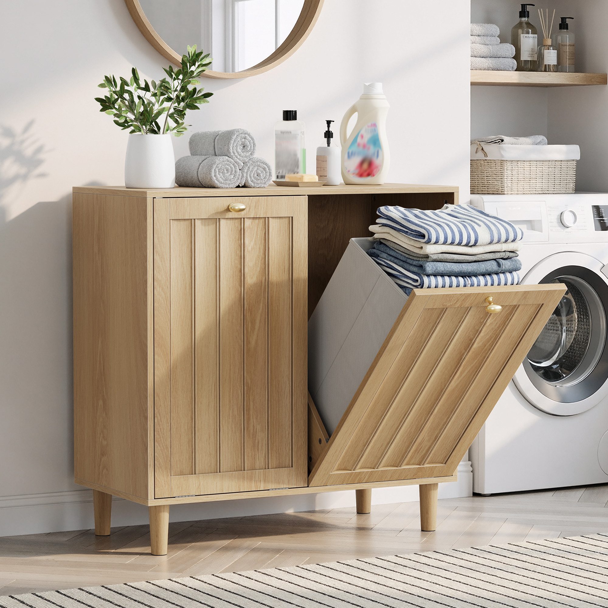 Wäschekorb Badschrank mit herausnehmbarem Innenkorb 60L, Natur Farbe