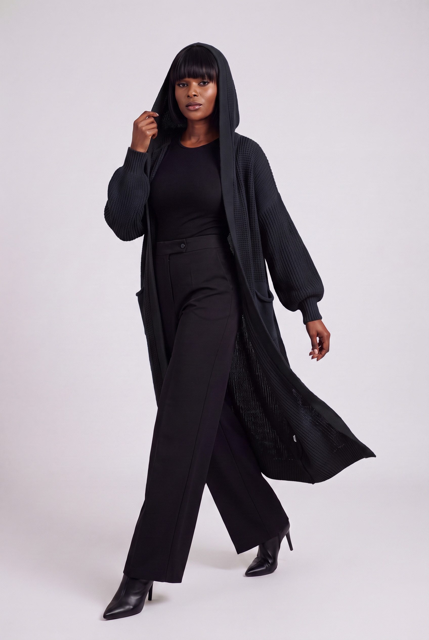 YC Fashion & Style Longstrickjacke mit Kapuze – Oversize Cardigan mit Ballonärmeln (1-tlg) in Unifarbe