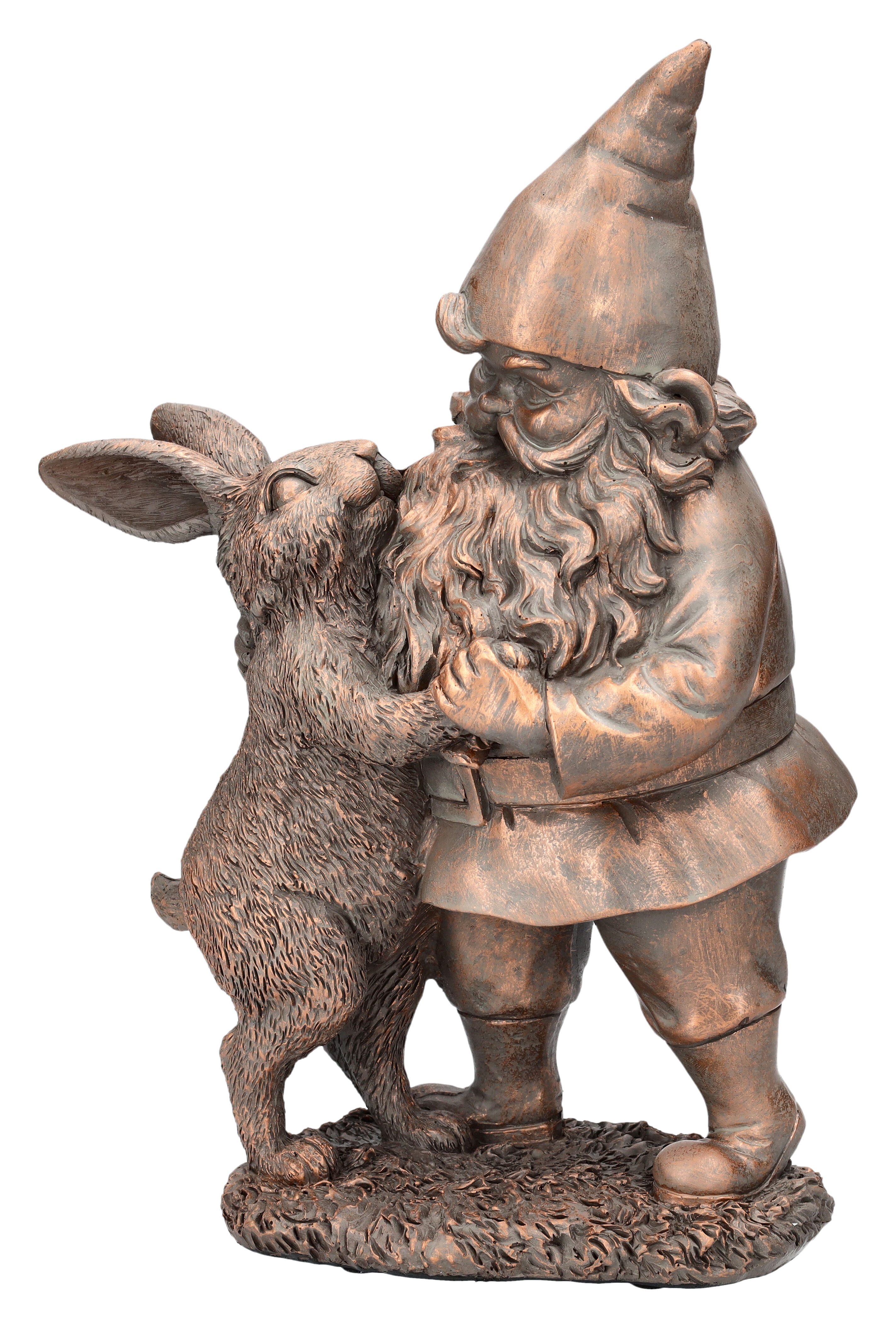 Figuren Shop GmbH Gartenzwerg Gartenzwerg Figur tanzt mit Hase - Zwerg Gnom Dekofigur