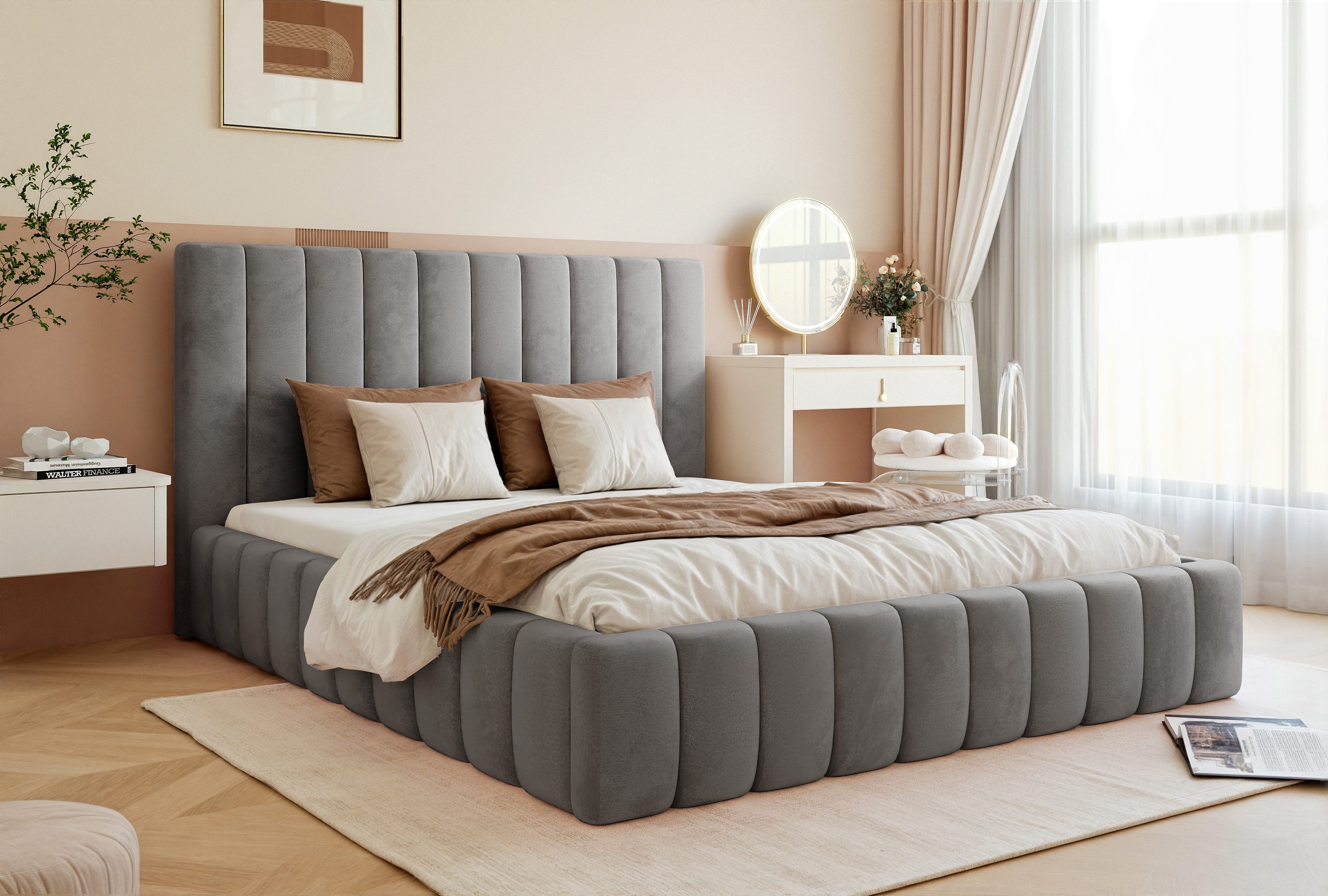 Goldstoff Polsterbett Luxuriöses Schlafzimmerbett mit elegantem günstig online kaufen