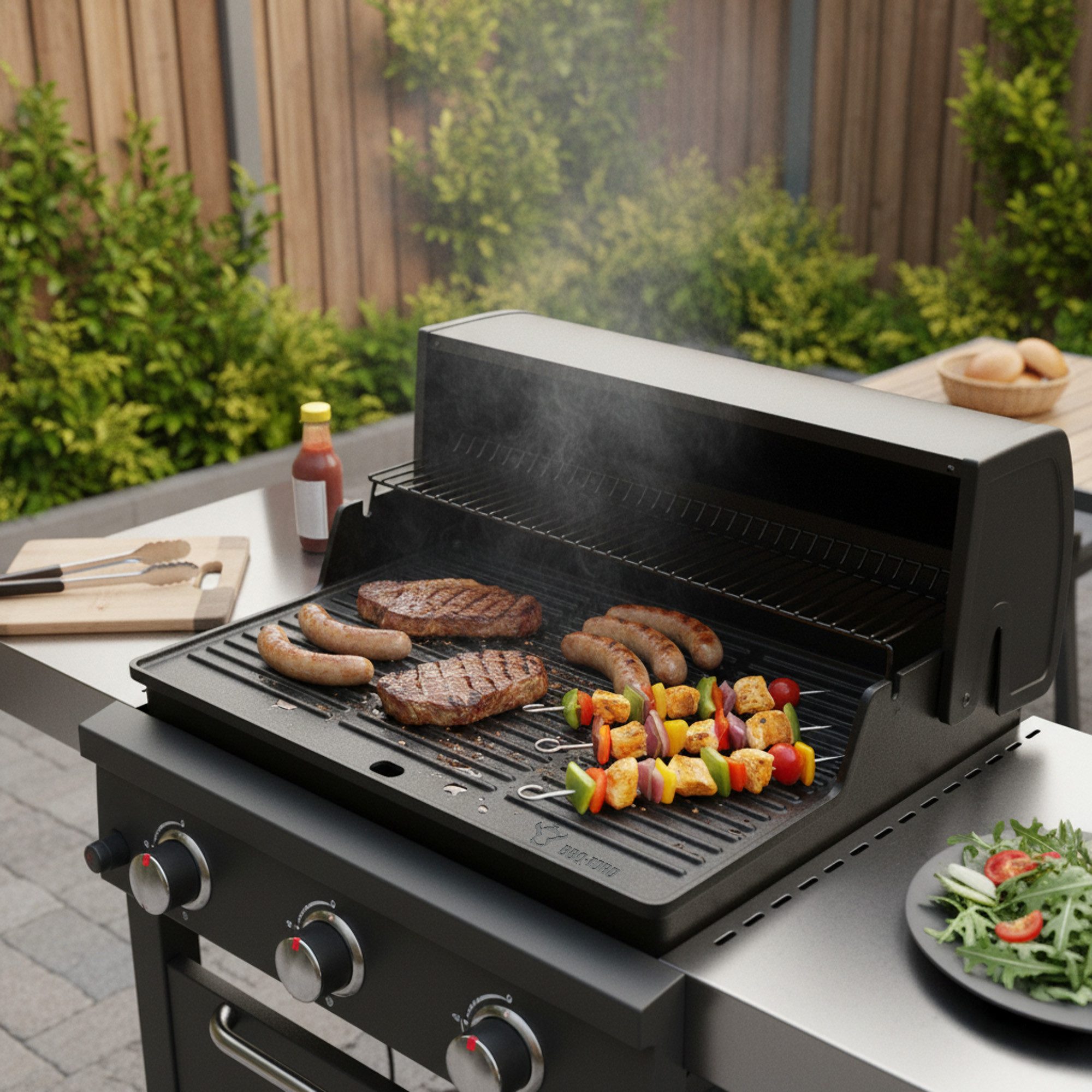 BBQ-Toro Grillplatte Gusseisen Grillplatte 41,5 x 27,5 cm, Wendeplatte, preseasoned, beidseitig verwendbar