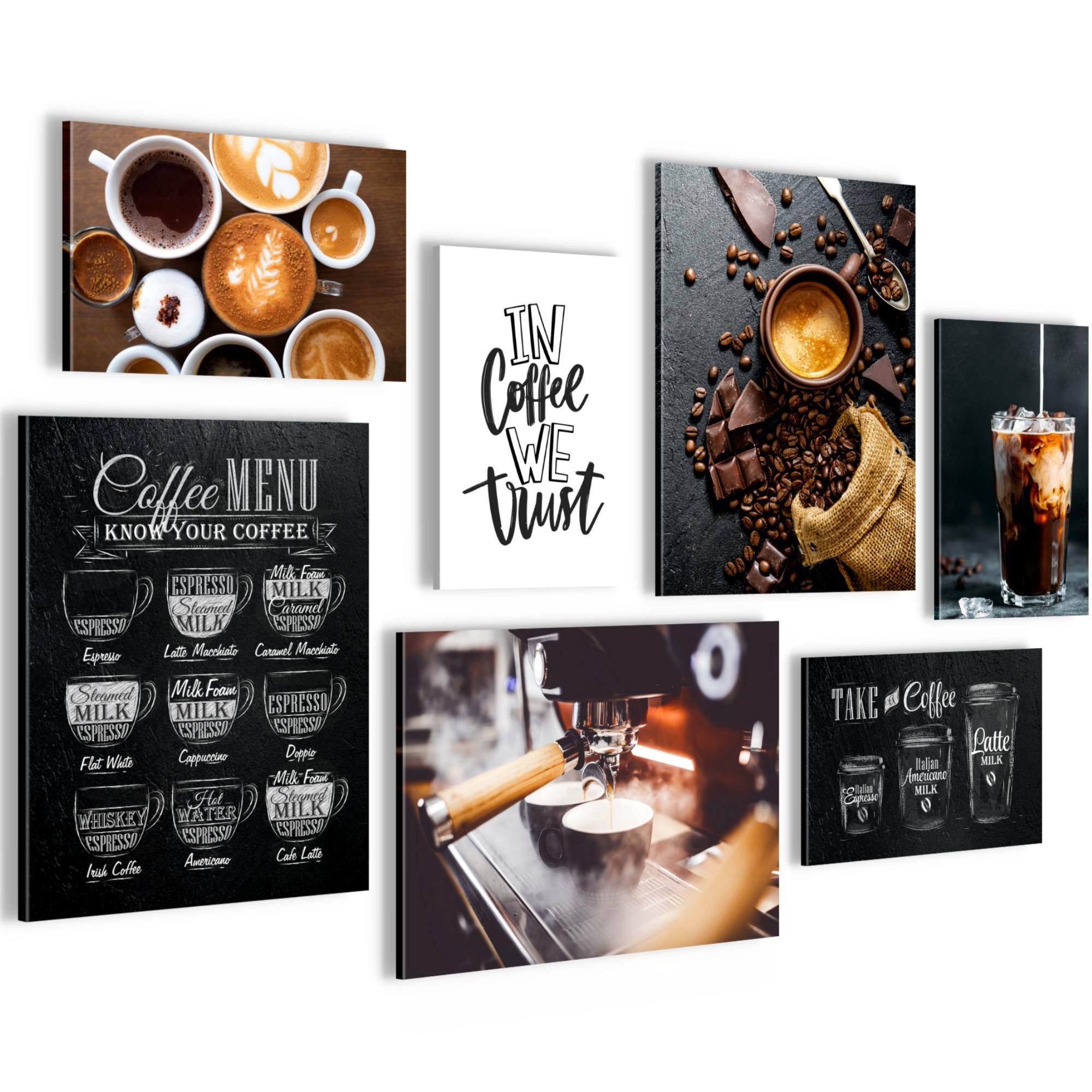 Novart Wandbild Wandbilder Küche Kaffee - AUFHÄNGFERTIG - Küchenbilder Obst 100x70 cm, Kaffe (7 St)