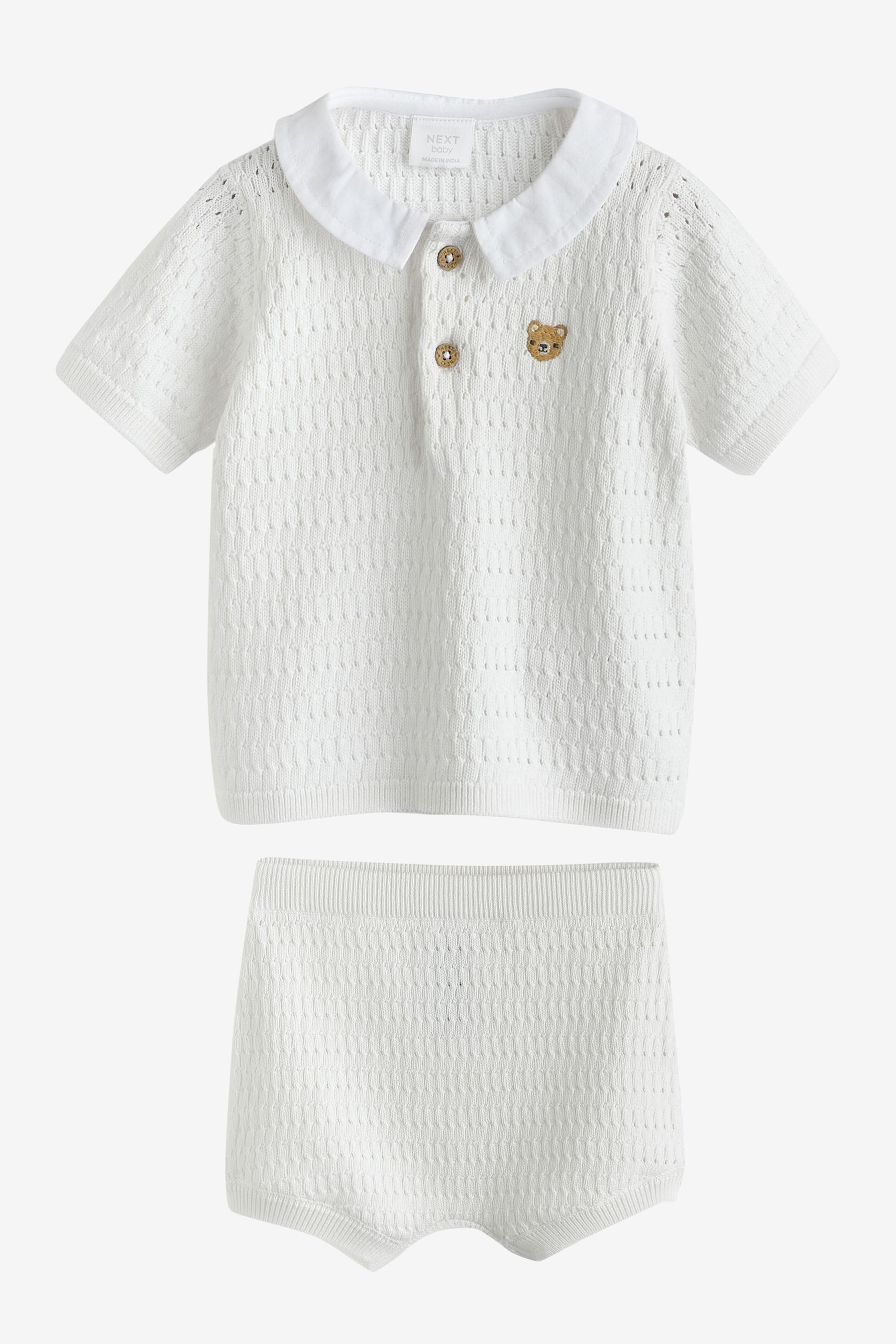 Pullover & Shorts Baby Strickoberteil mit Kragen und Shorts im Set
