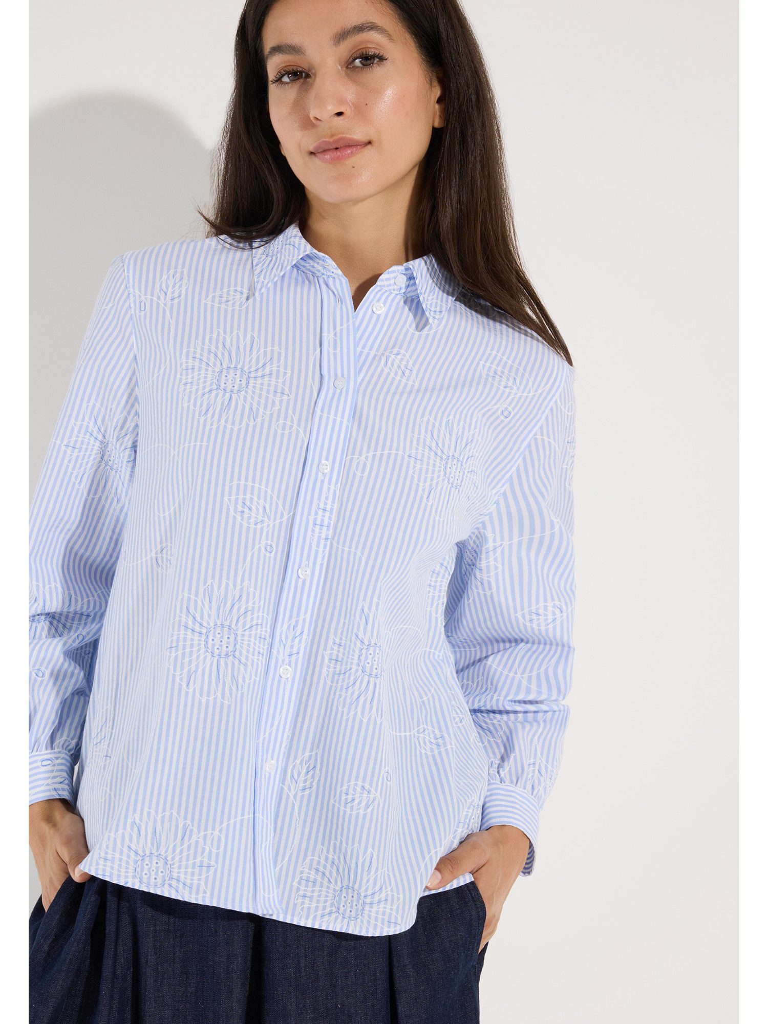 MORE&MORE Langarmbluse feminine Bluse, Streifen u. Blumendessin
