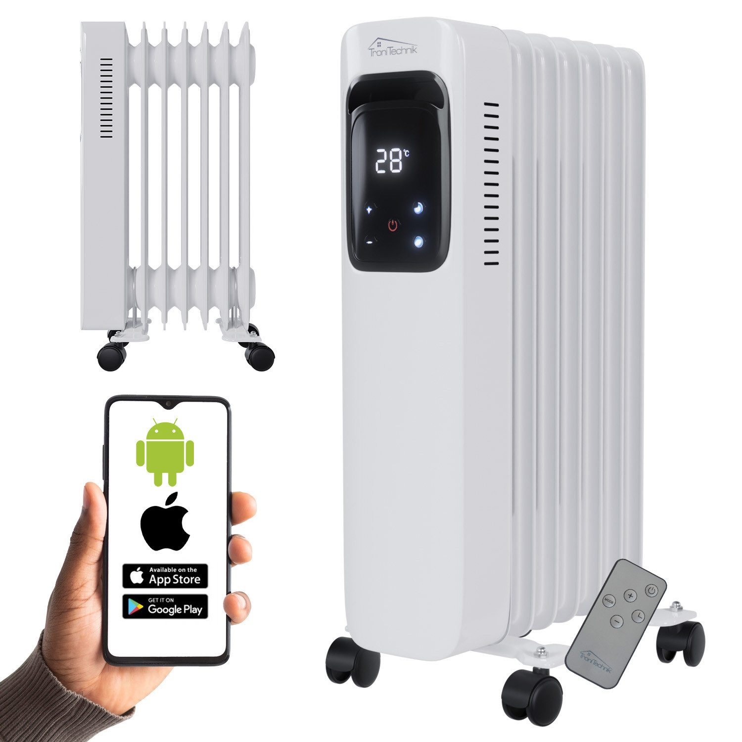 TroniTechnik Heizgerät Ölradiator in weiß, mobile Elektroheizung 7 Rippen, 1500Watt, 1500 W, energiesparend, Elektroheizung, 1500 Watt, 3 Stufen