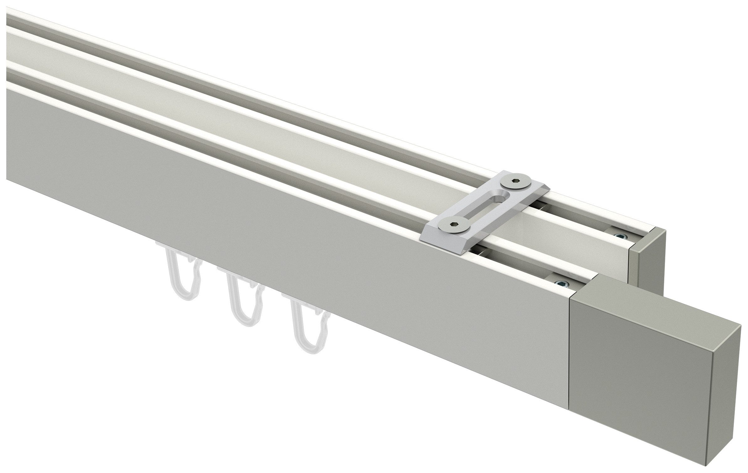 INTERDECO Innenlaufschiene Smartline Lox, 2-läufig, Fixmaß, kürzbar, Deckenmontage, Aluminium, Weiß / Edelstahl-Optik / Bicolor, 14x35