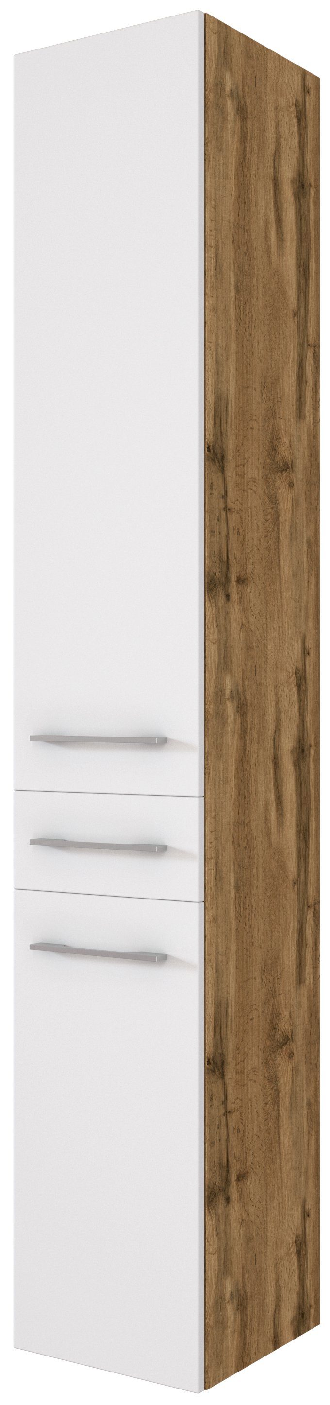 HELD MÖBEL Hochschrank Seitenschrank Livorno 30 cm Wotaneiche/matt weiß