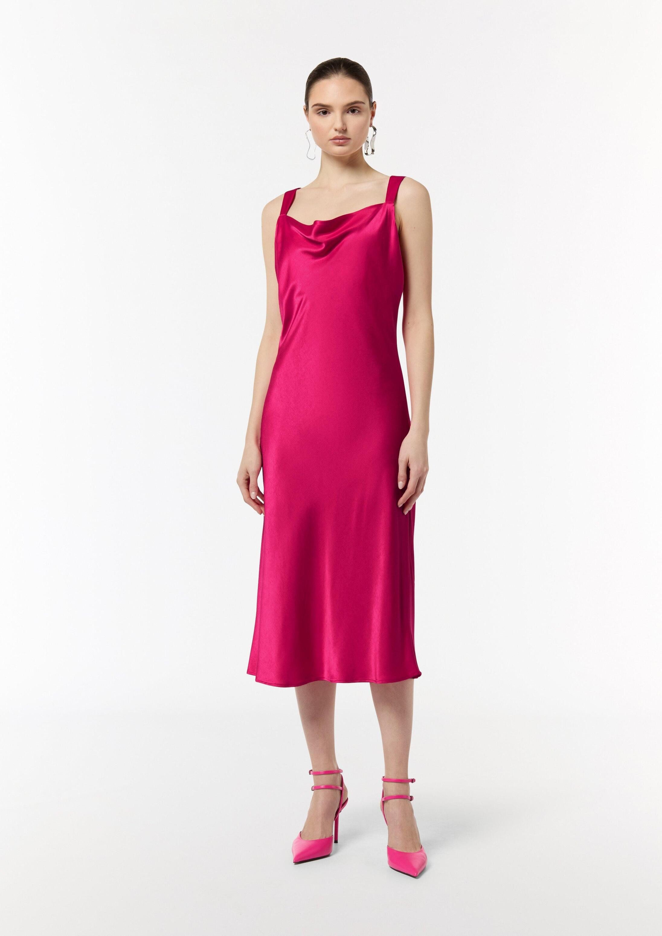 comma Midikleid Kleid Satinkleid mit Wasserfall-Ausschnitt