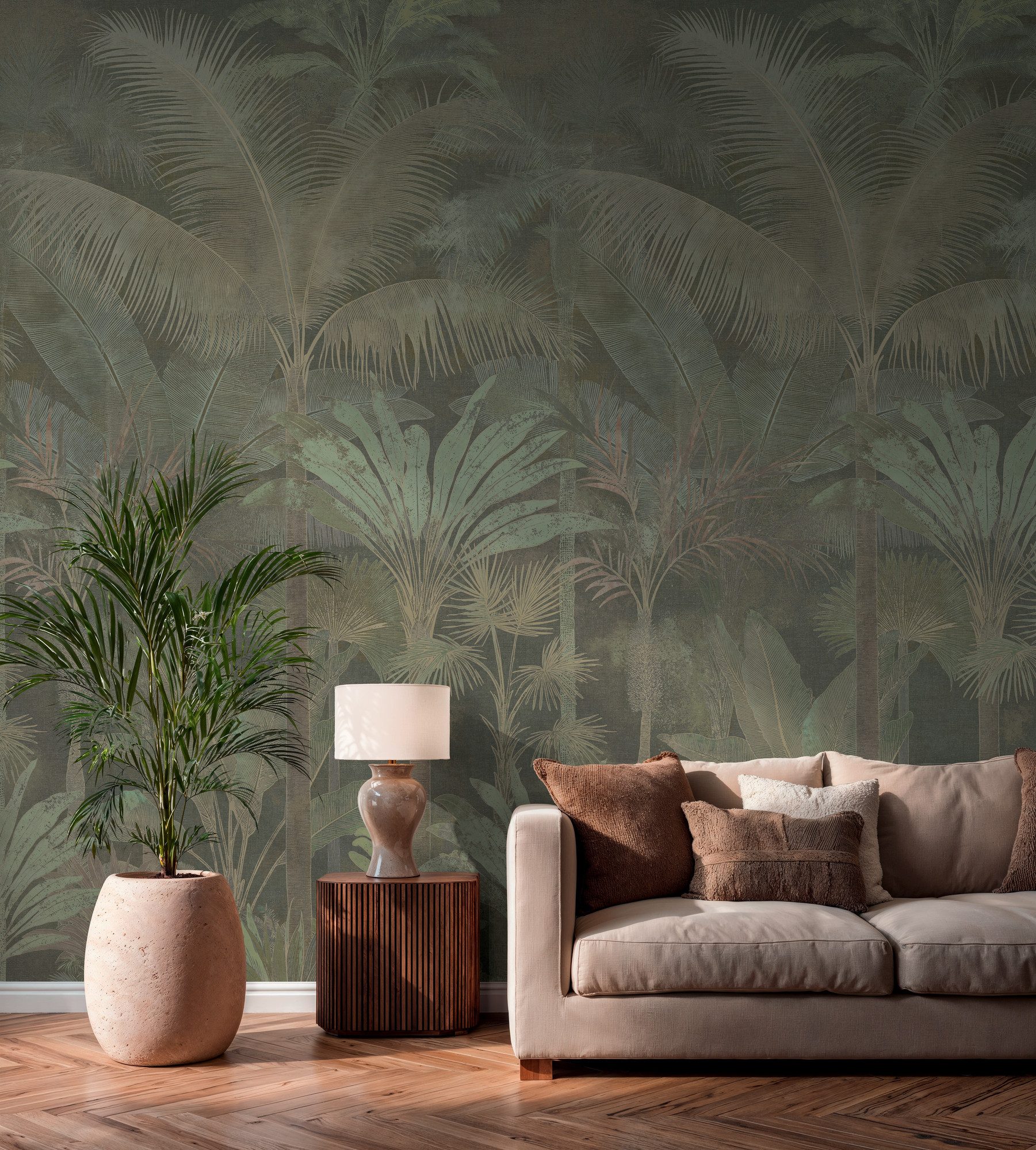 A.S. Création Vliestapete Cuba II Endless Tropical Palms Fototapete, leicht strukturiert, floral, tropisch, Retro, Dichte Dschungel-Optik mit exotischen Blätter – Bild 3 von 4