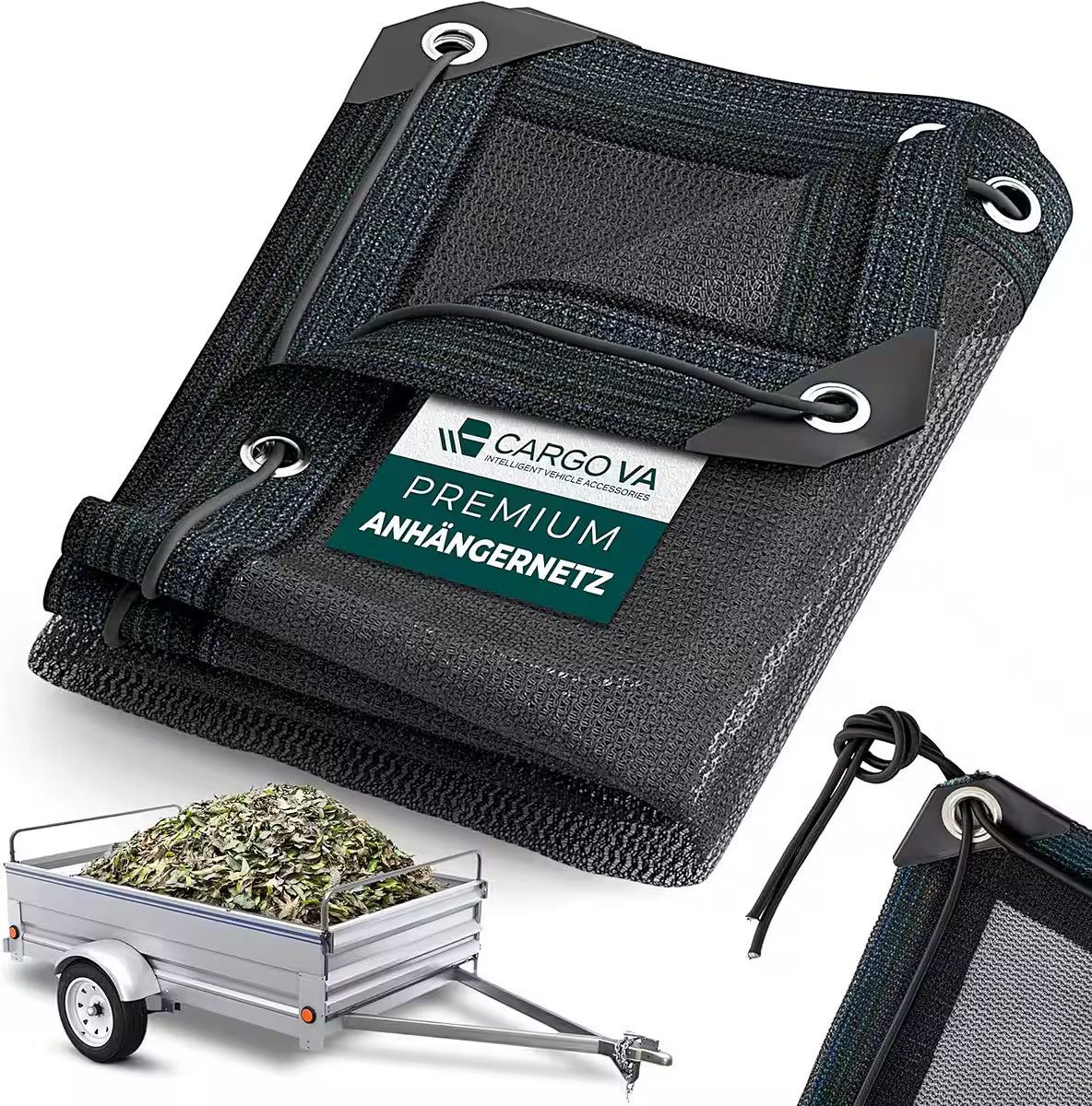 CargoVA® Anhängernetz Feinmaschiges Anhängernetz schwarz mit Gummiseil zur Ladungssicherung, (Einzelartikel), Feinmaschiges Transportnetz, UV- und Witterungsbeständig