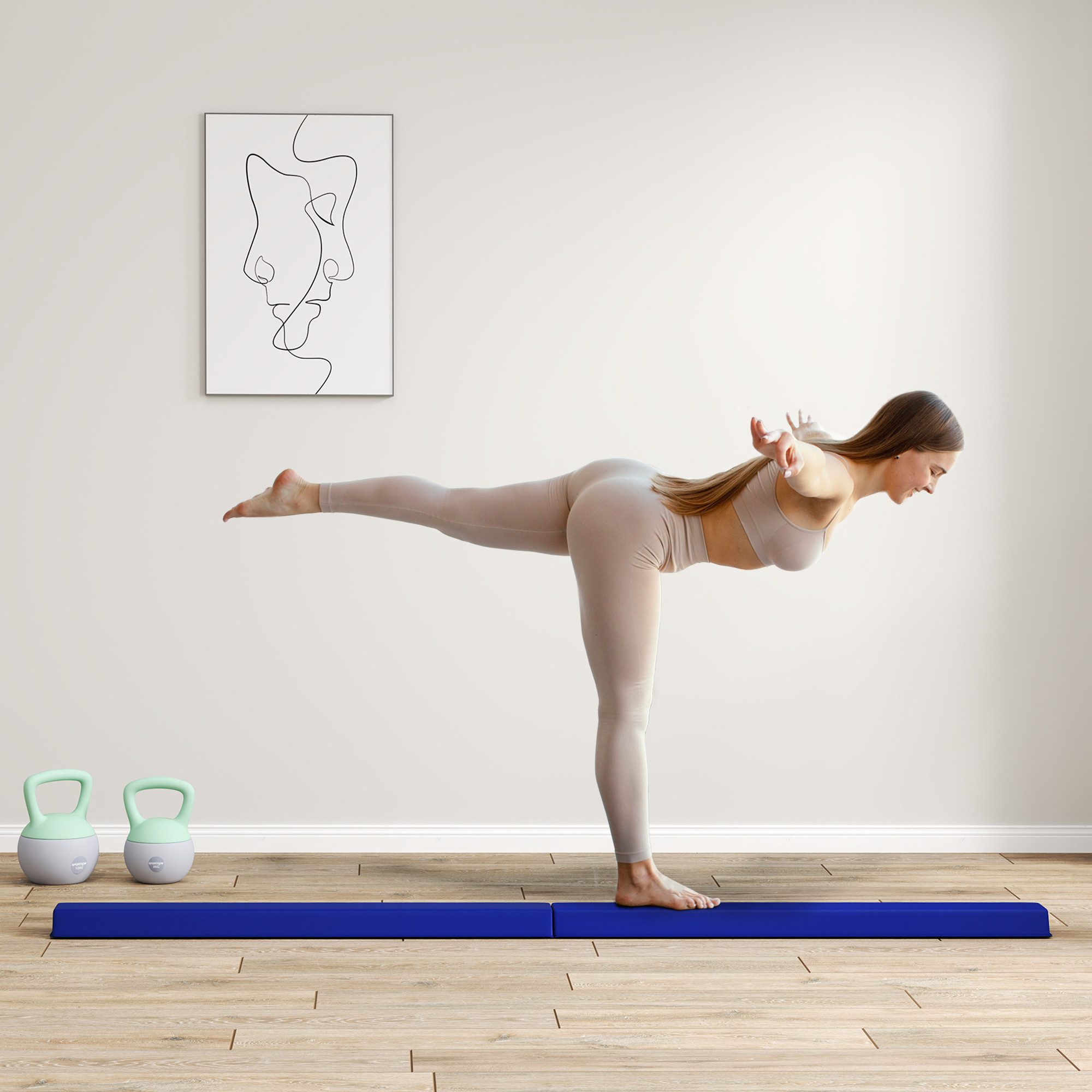 SPORTNOW Balancetrainer 236 cm, klappbarer, tragbar, rutschfest, bis 80 kg, für Kinder ab 3 Jahre, Indoor & Outdoor, Blau