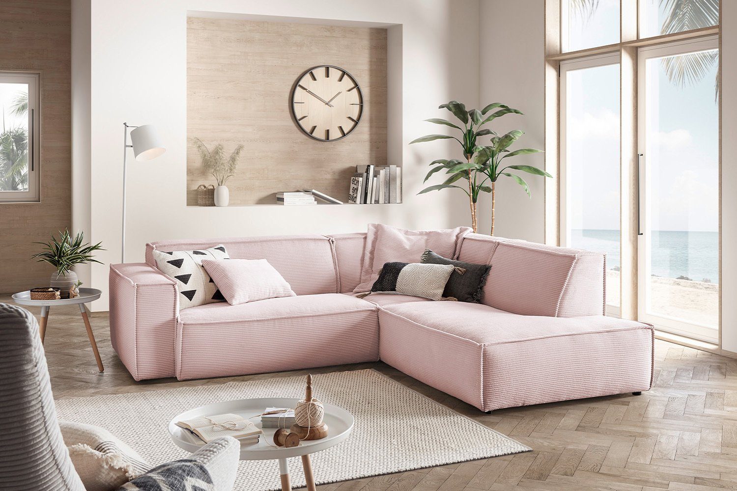 KAWOLA Ecksofa SAMU, Sofa Farben Recamiere versch. rosa links, rechts od. Cord