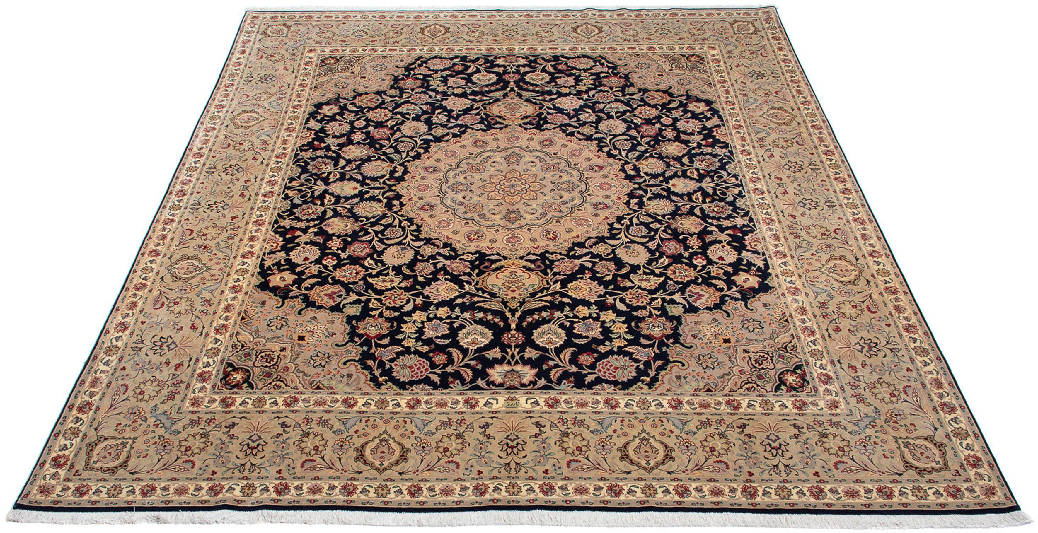 Orientteppich Perser - Täbriz - Royal - 338 x 300 cm - dunkelblau, morgenland, rechteckig, Höhe: 7 mm, Wohnzimmer, Handgeknüpft, Einzelstück mit Zertifikat