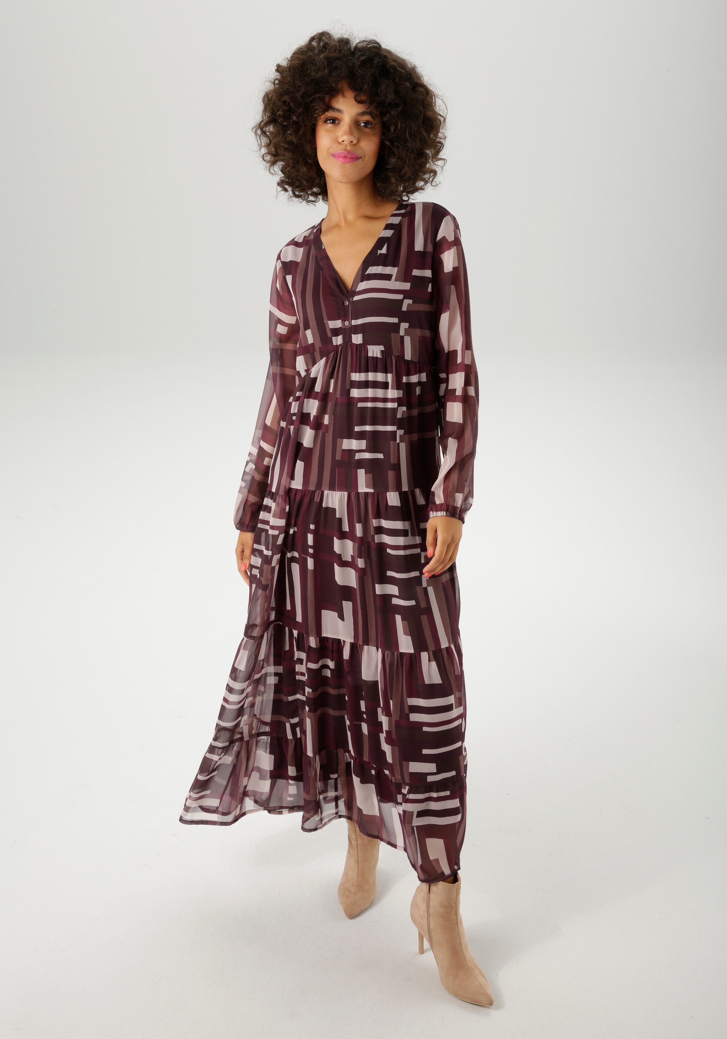 Aniston CASUAL Maxikleid mit trendfarbigem, grafischen günstig online kaufen