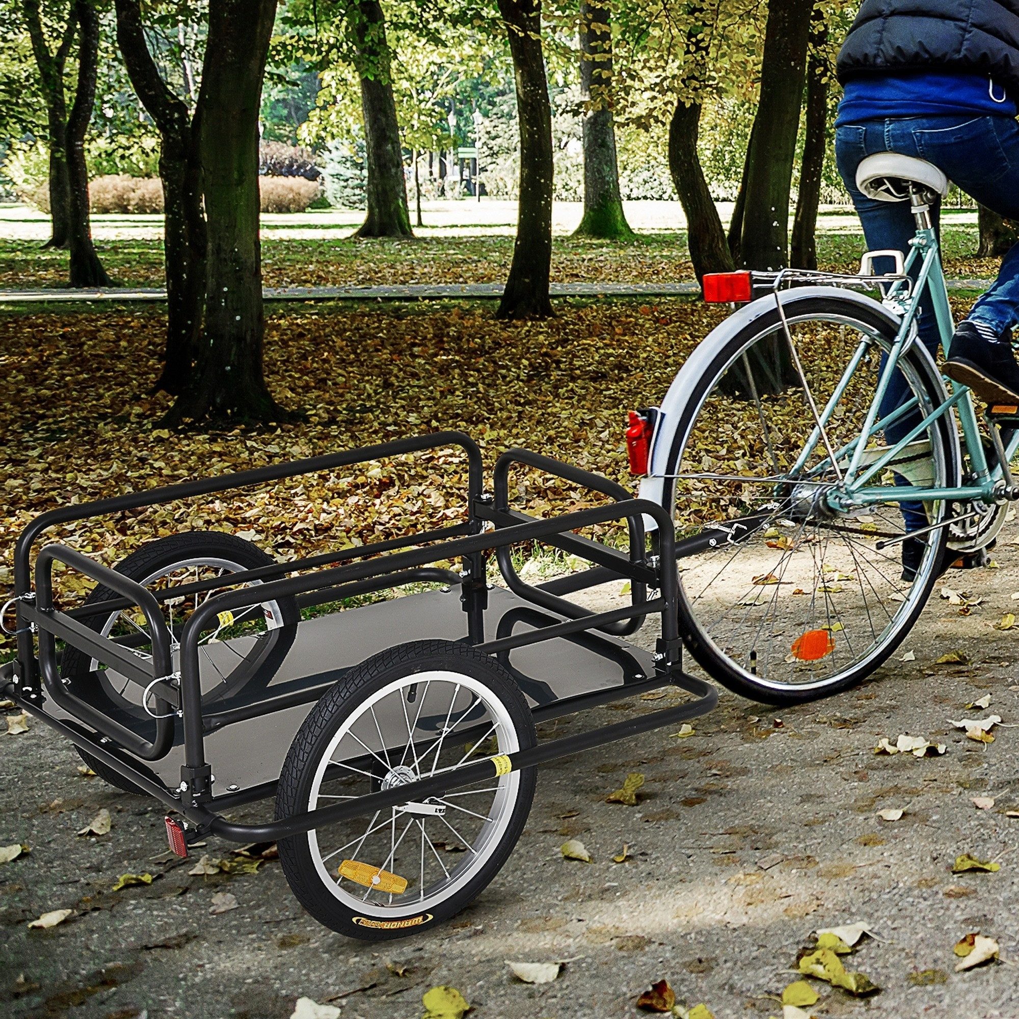 HOMCOM Fahrradlastenanhänger Transportanhänger für Fahrrad 40 kg Belastbarkeit Handwagen, Schwarz 139 x 71,5 x 49 cm